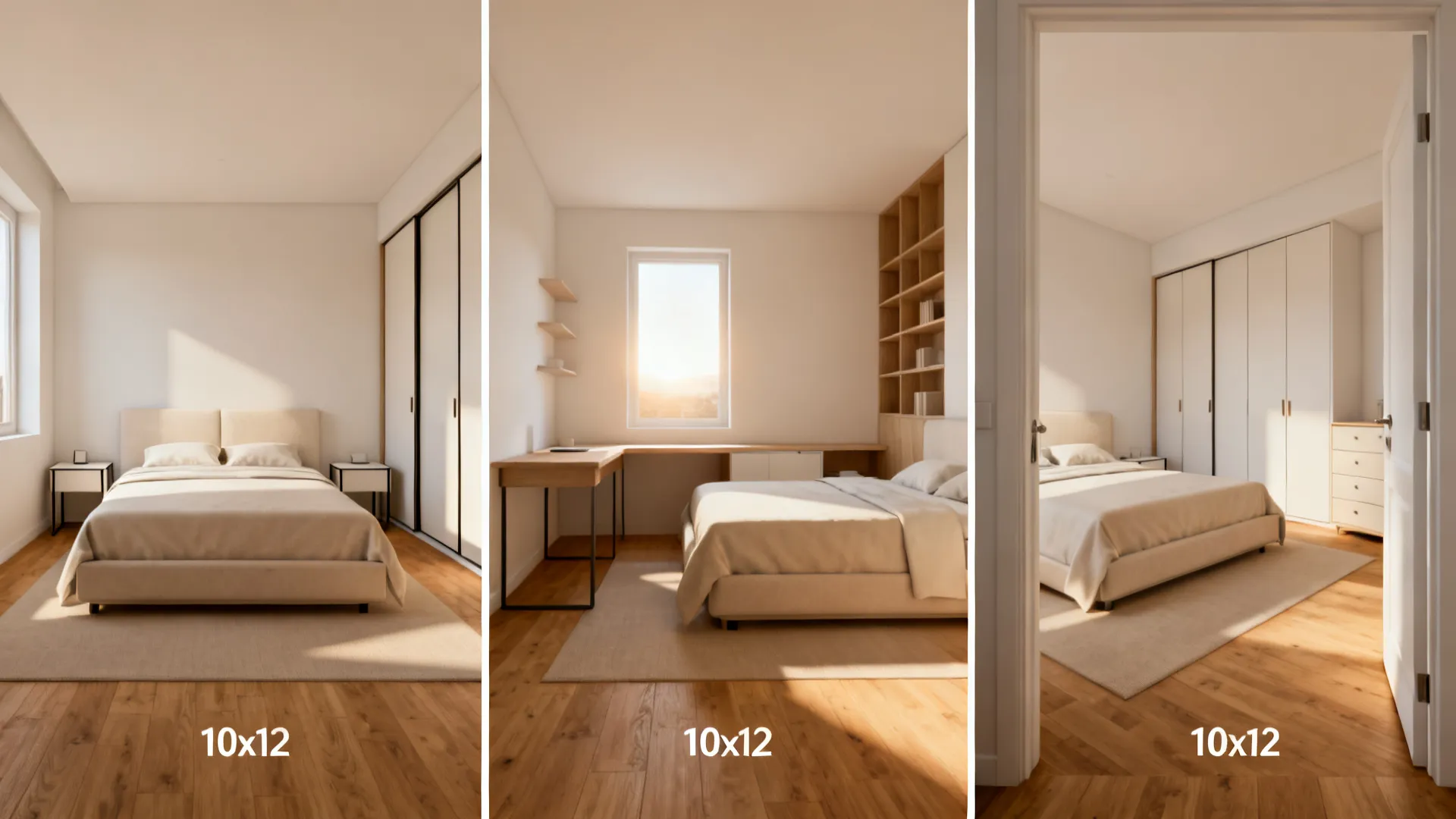 Three AI-Generated Layout Configurations for a 10x12 Bedroom