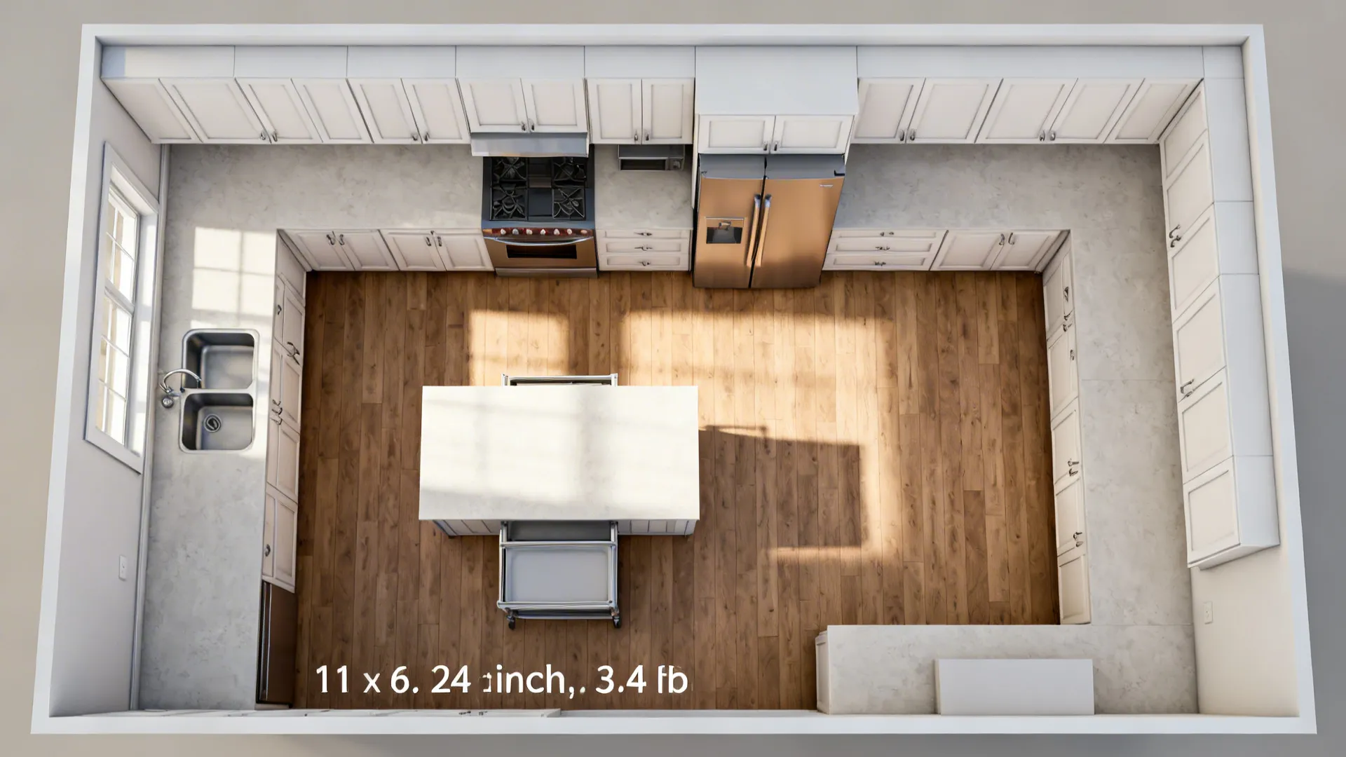 Top-down view comparing one-wall and short L-shaped layouts in an 11 x 6 kitchen.