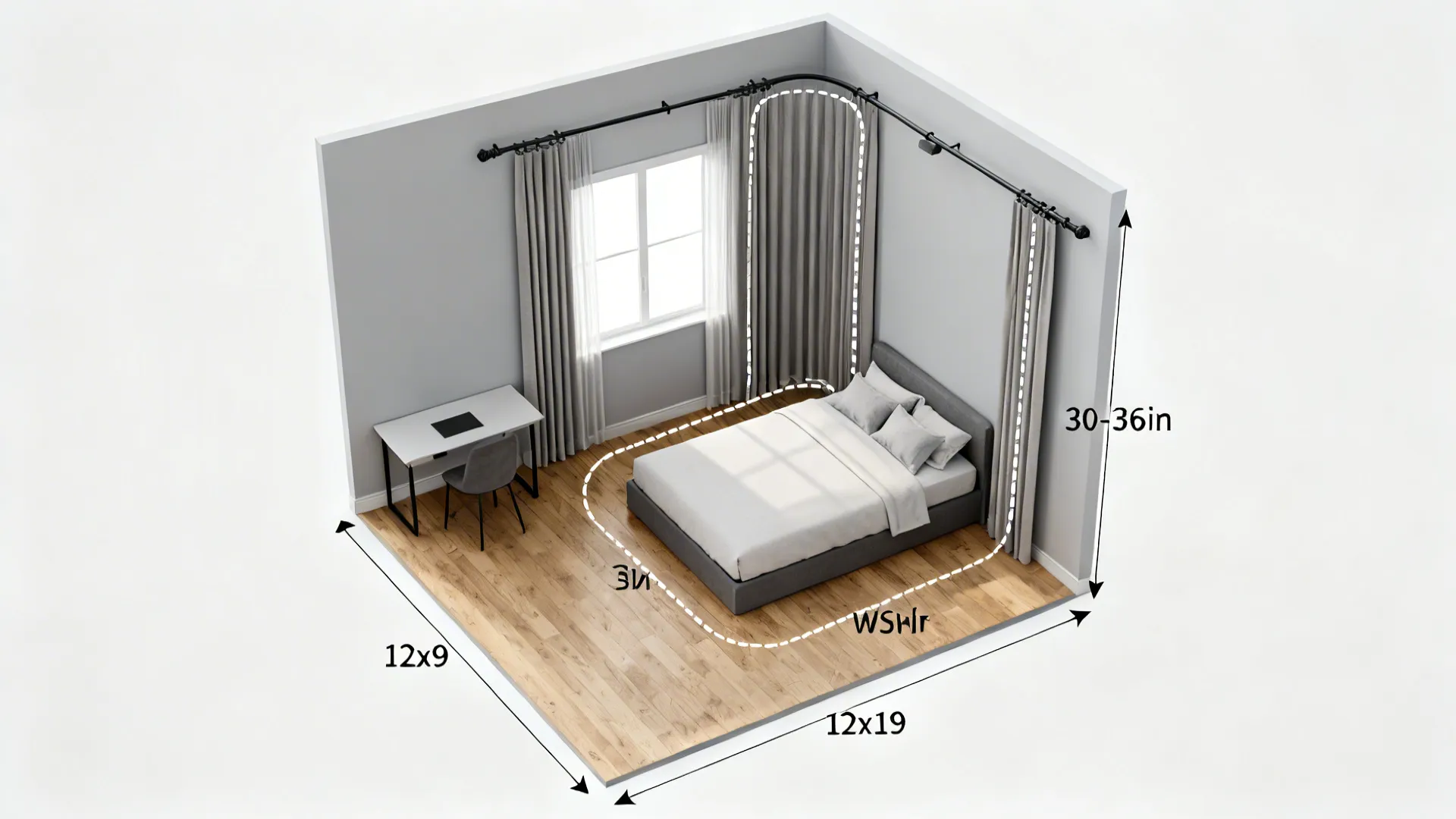 Ceiling Track + Dual-Layer Curtains