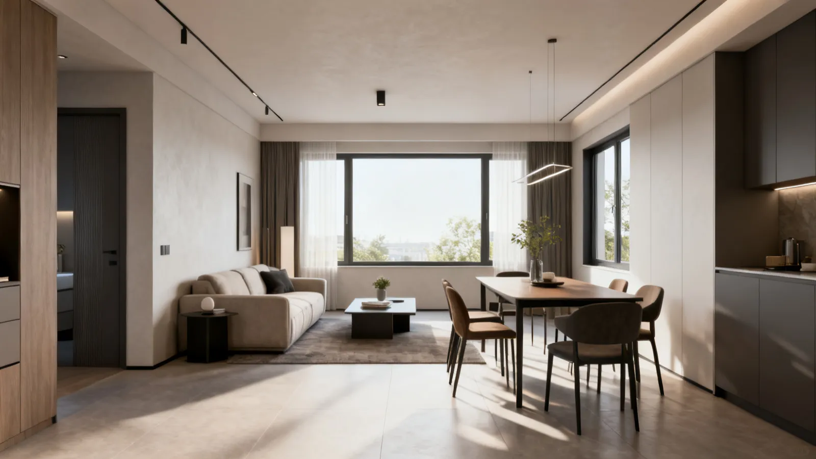 modern 1500 sq ft home interior showing open living dining layout