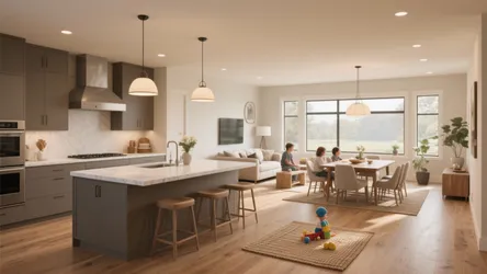 Kitchen Family Room Dining Area: 5 Layouts for 19x25