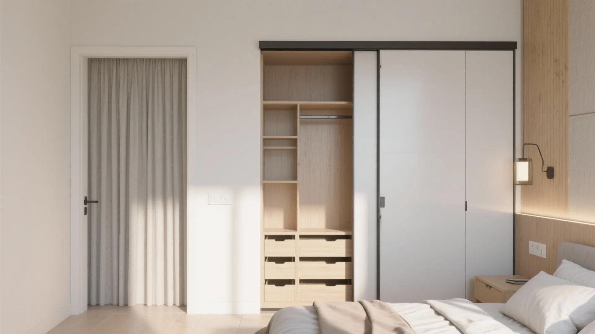 Bedroom Layout: Sliding Doors, Smart Wardrobes