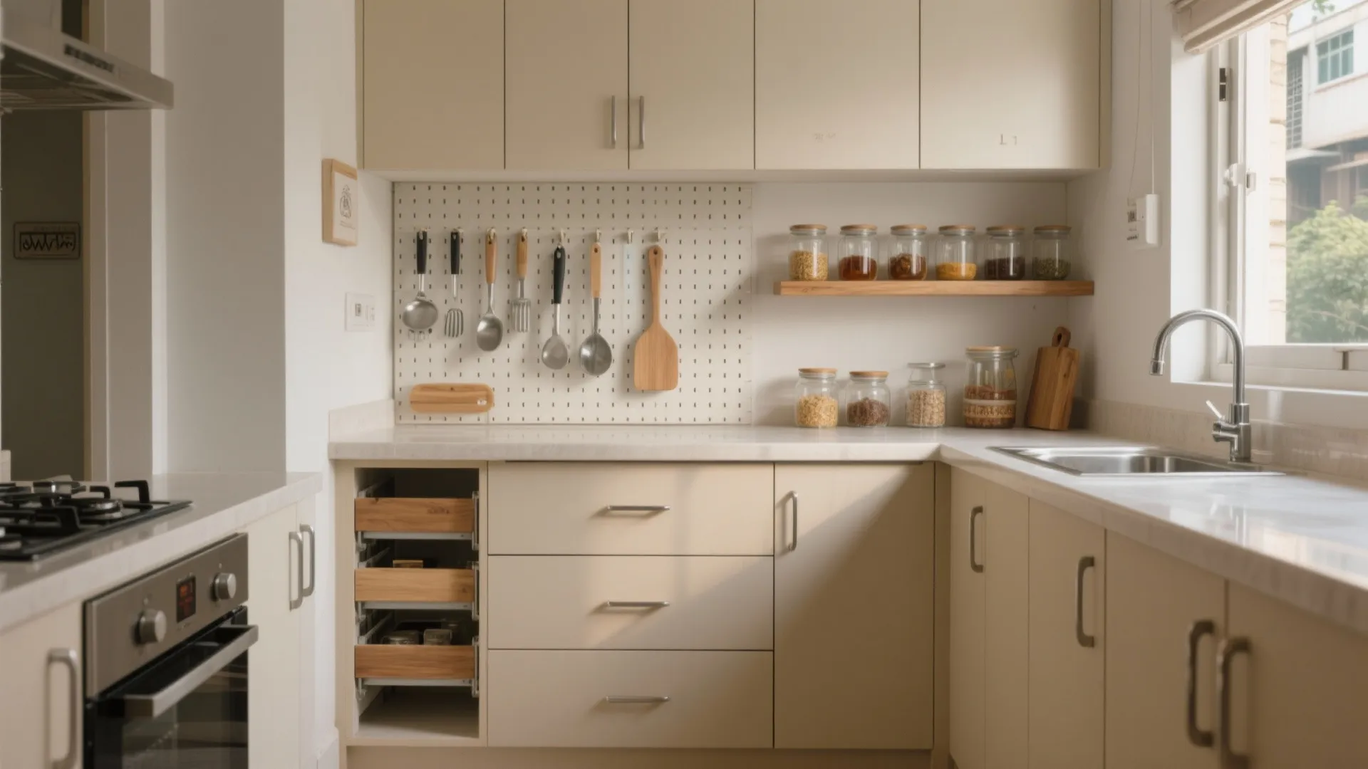 Minimalist Kitchen Storage that Works in a 1 BHK