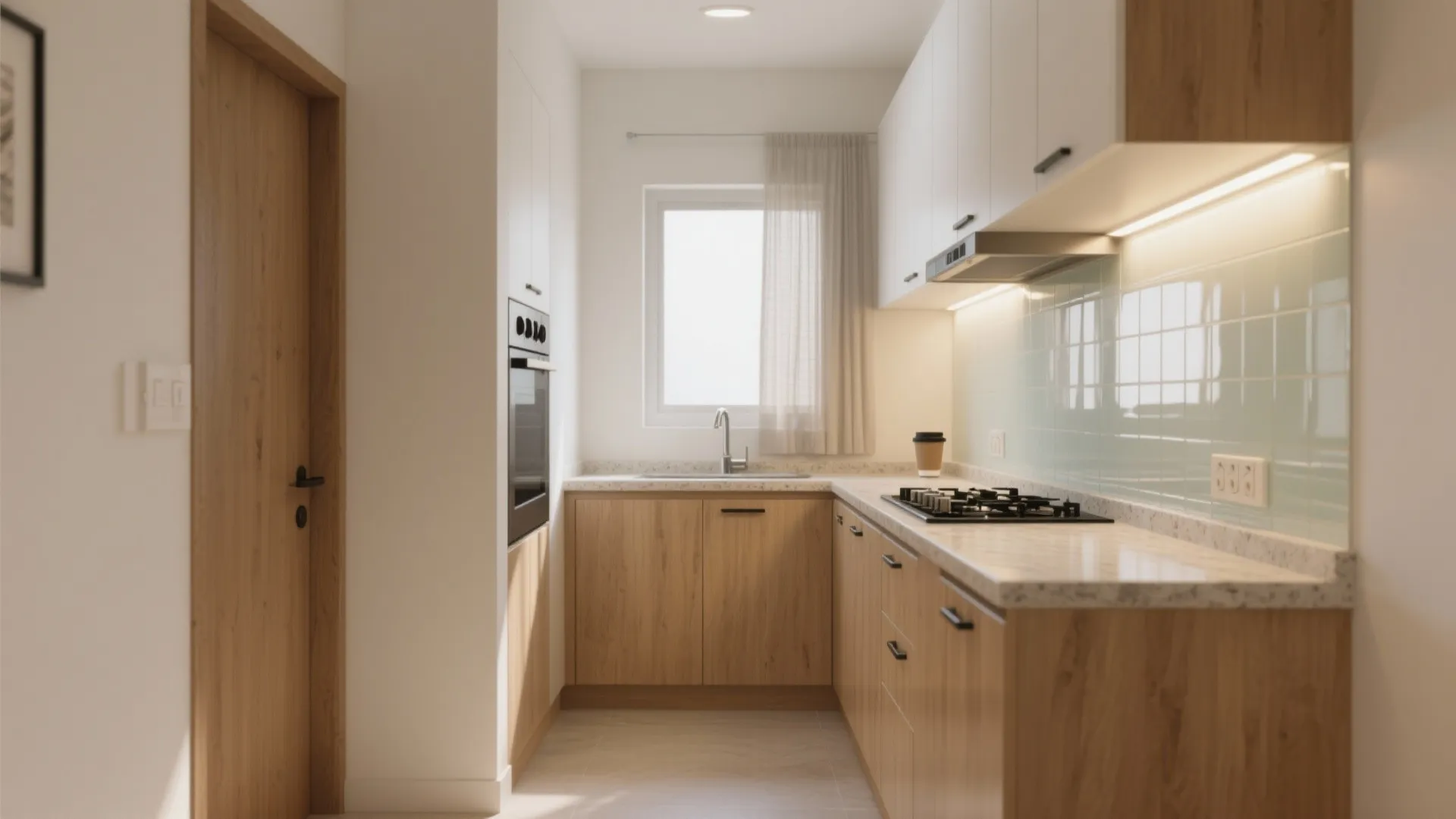 L-shaped kitchen + a bright backsplash