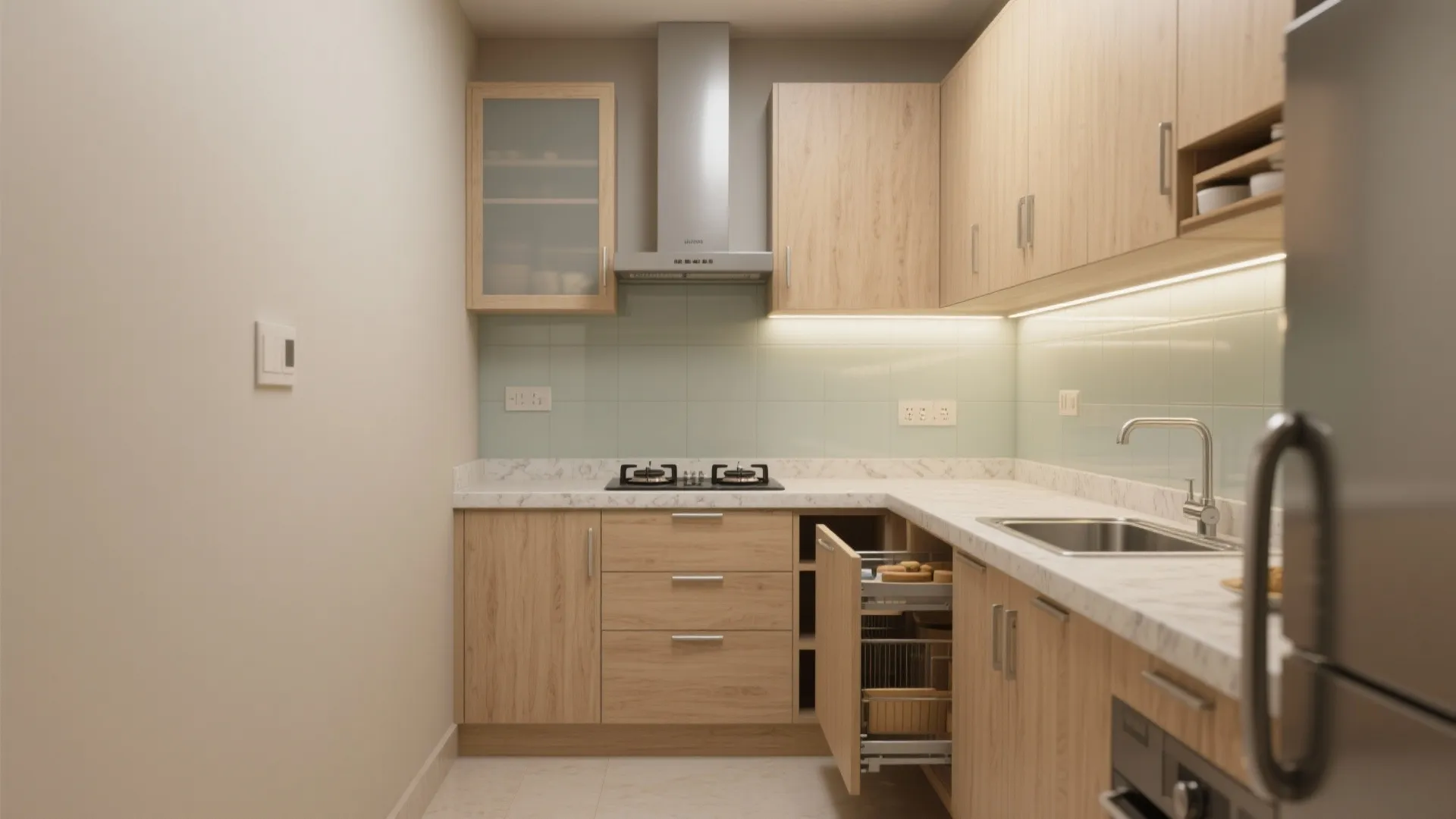 Smart modular kitchen for a 1 BHK