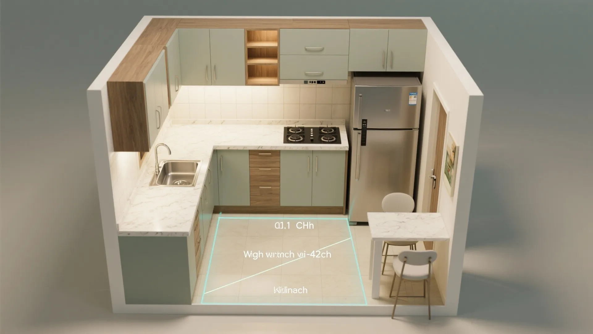 L-shaped compact kitchen layout