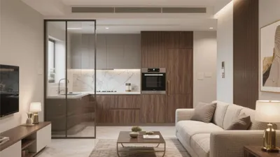 Modern Living Room with Open Kitchen Design