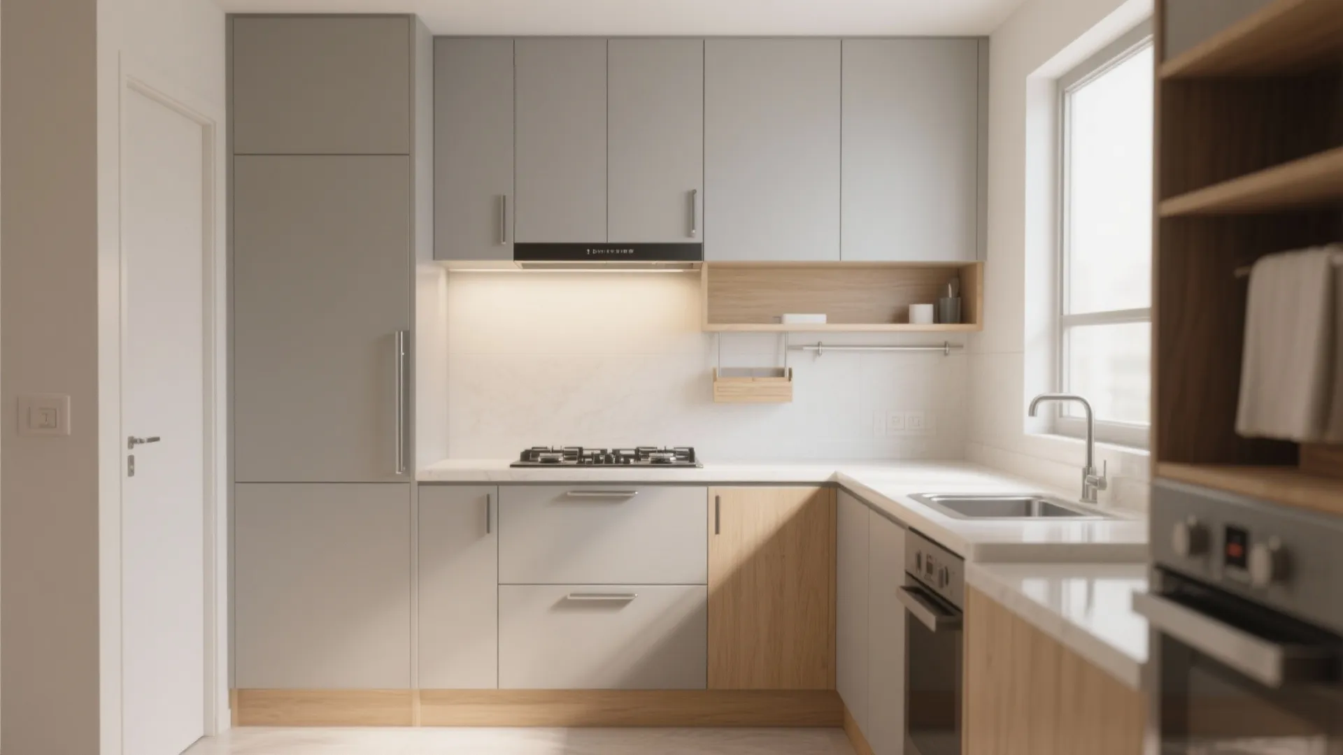 Minimalist kitchen storage for a 1 BHK