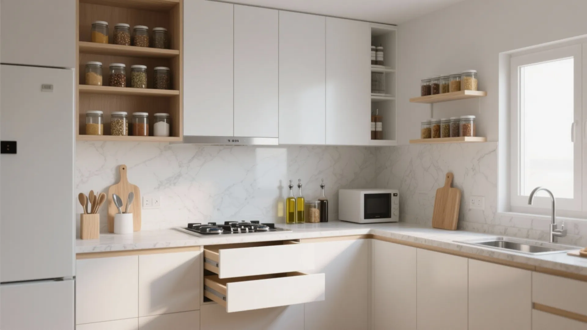 Minimalist kitchen storage for 1 BHK homes