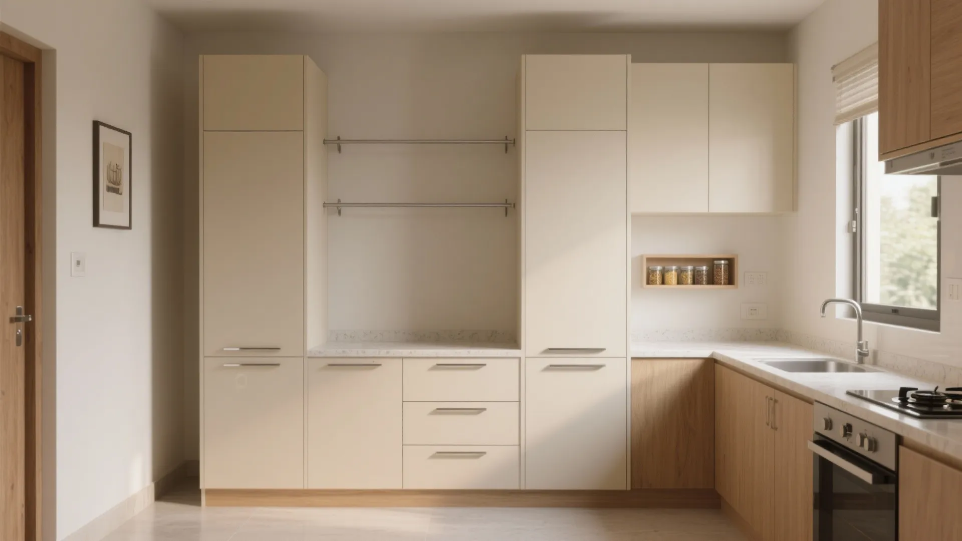 Minimalist kitchen storage for a 1 BHK