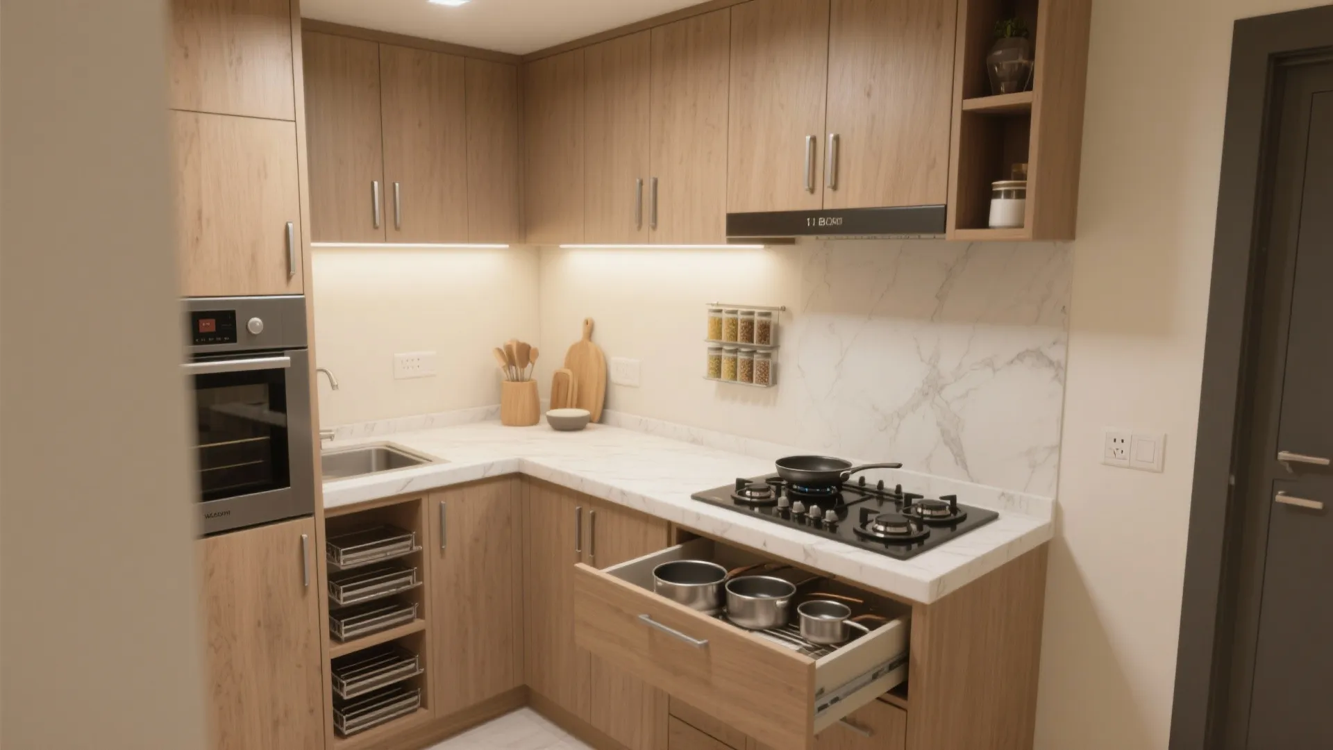 Minimalist kitchen storage that actually fits 1 BHK life