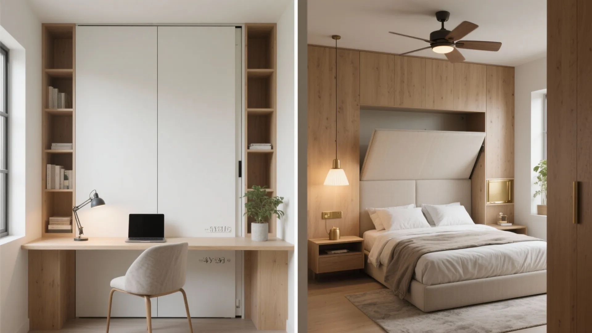 Murphy bed + integrated desk in the bedroom