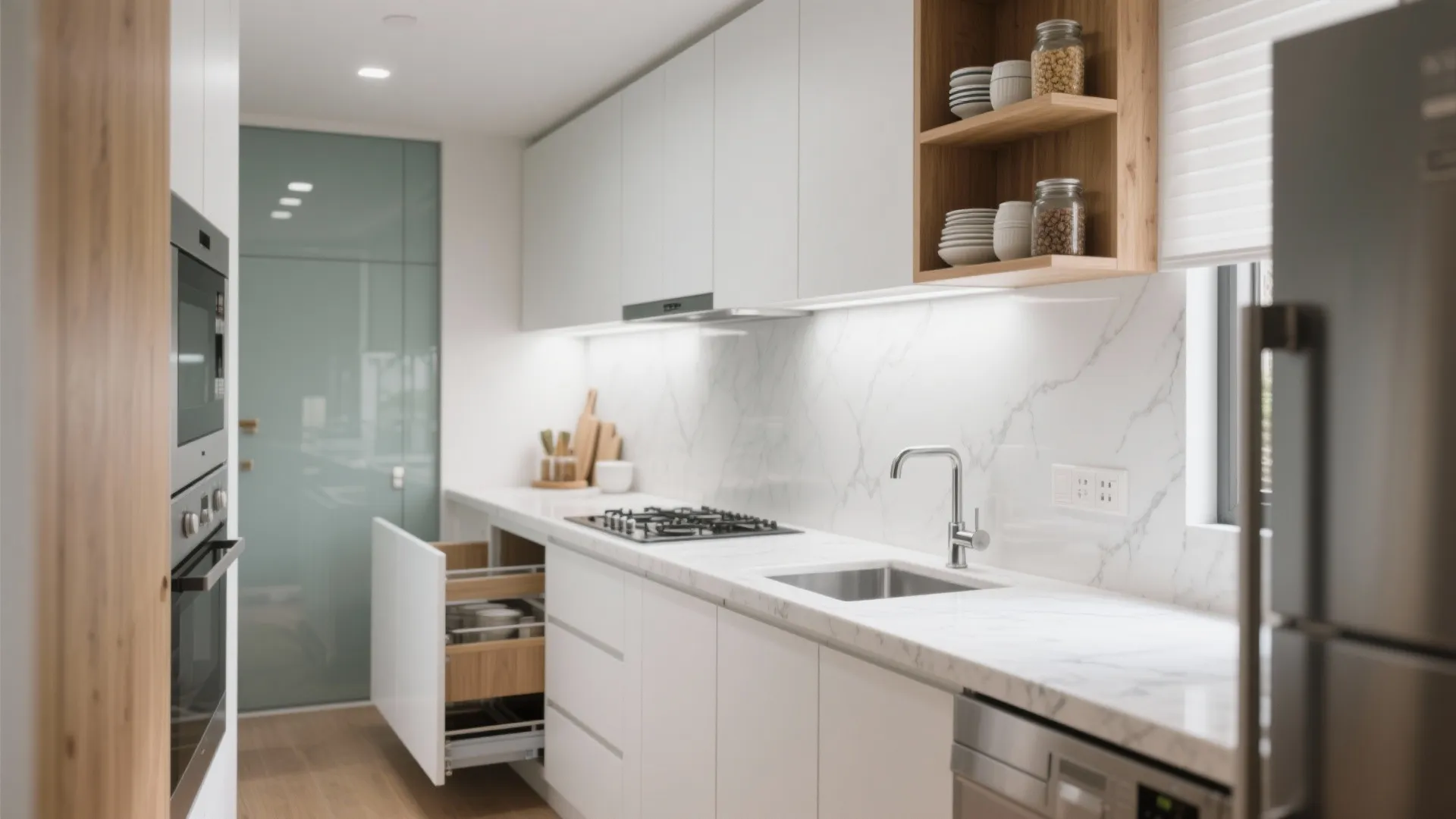 Minimalist kitchen storage for 1 BHKs