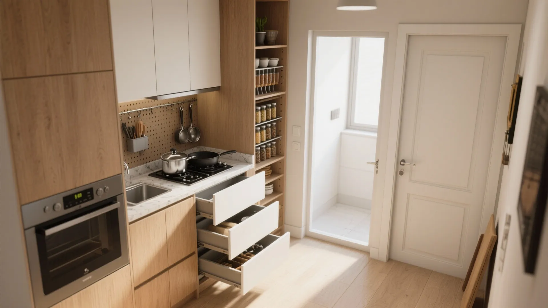Minimalist storage that works hard in a 1 BHK kitchen