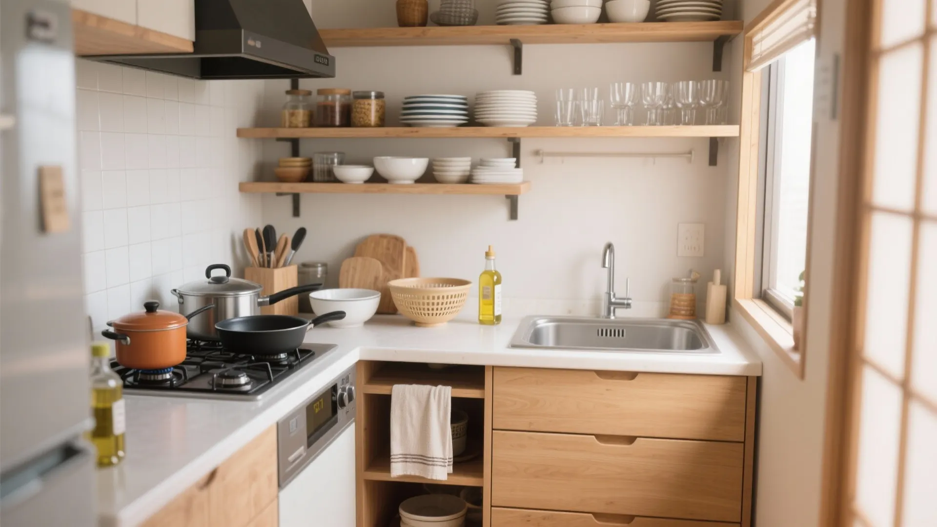 Tips 6: キッチンは“出る順”で並べる。調理器具は手前、皿は奥（動線規画）