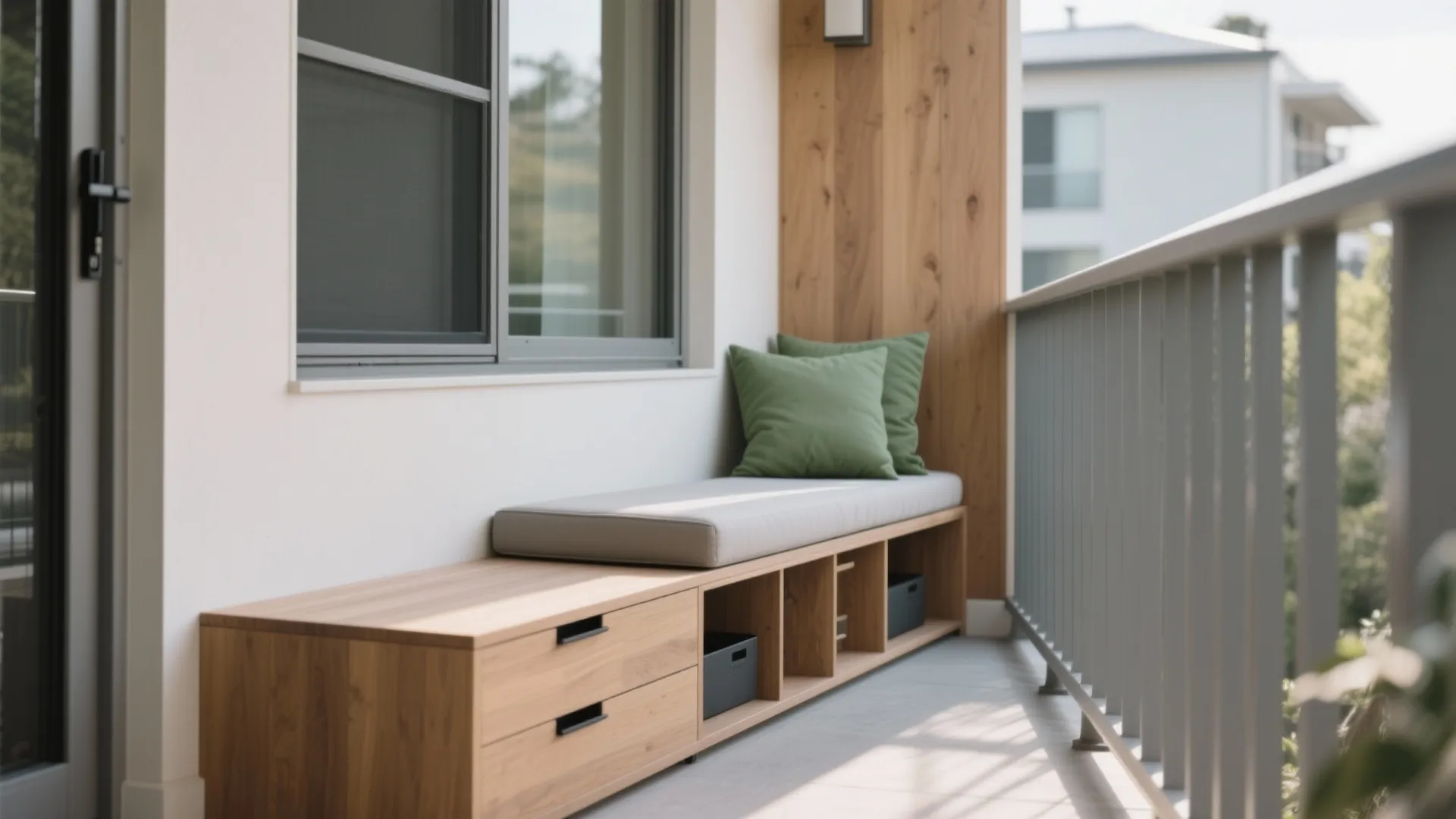 Minimalist Balcony Storage That Doubles as Seating