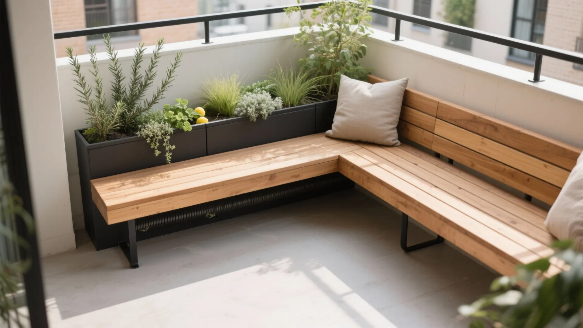 L-Shaped Bench with Integrated Planter