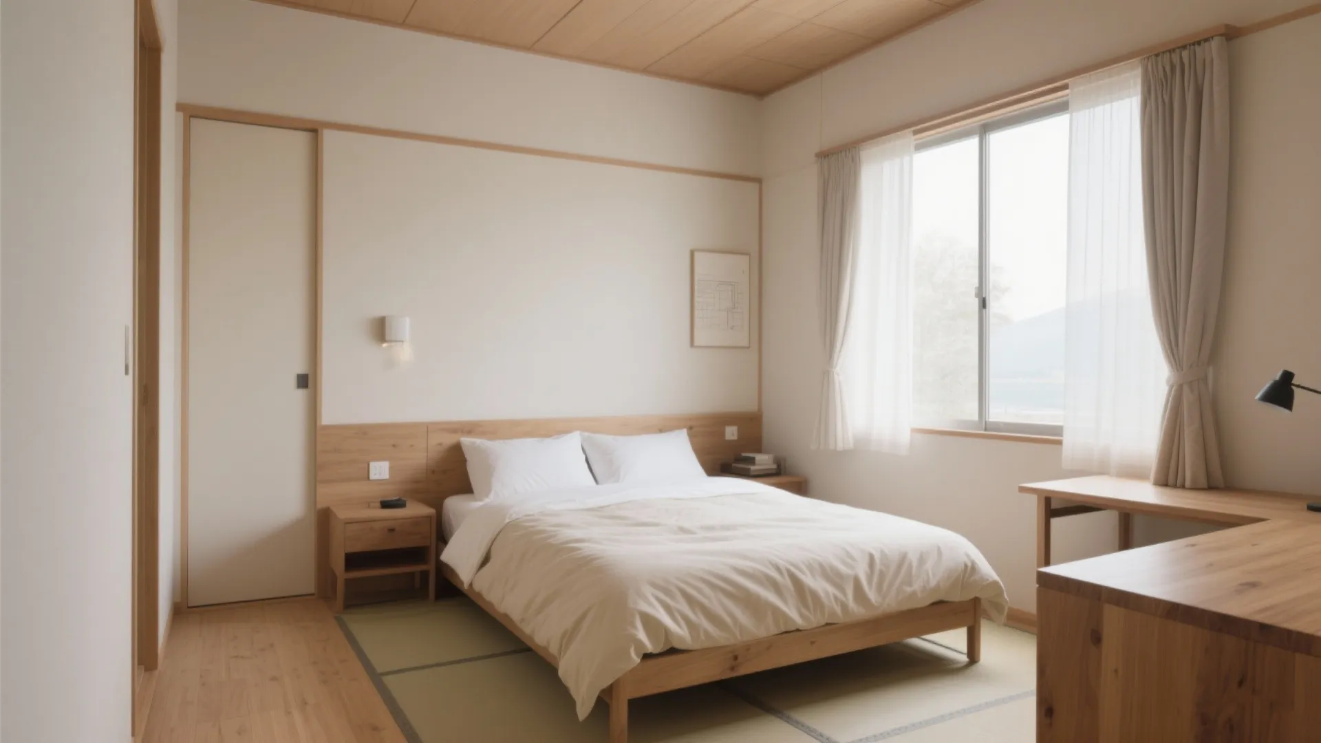 ベッド位置は“山”、デスクは“水”：日式風格で落ち着く配置