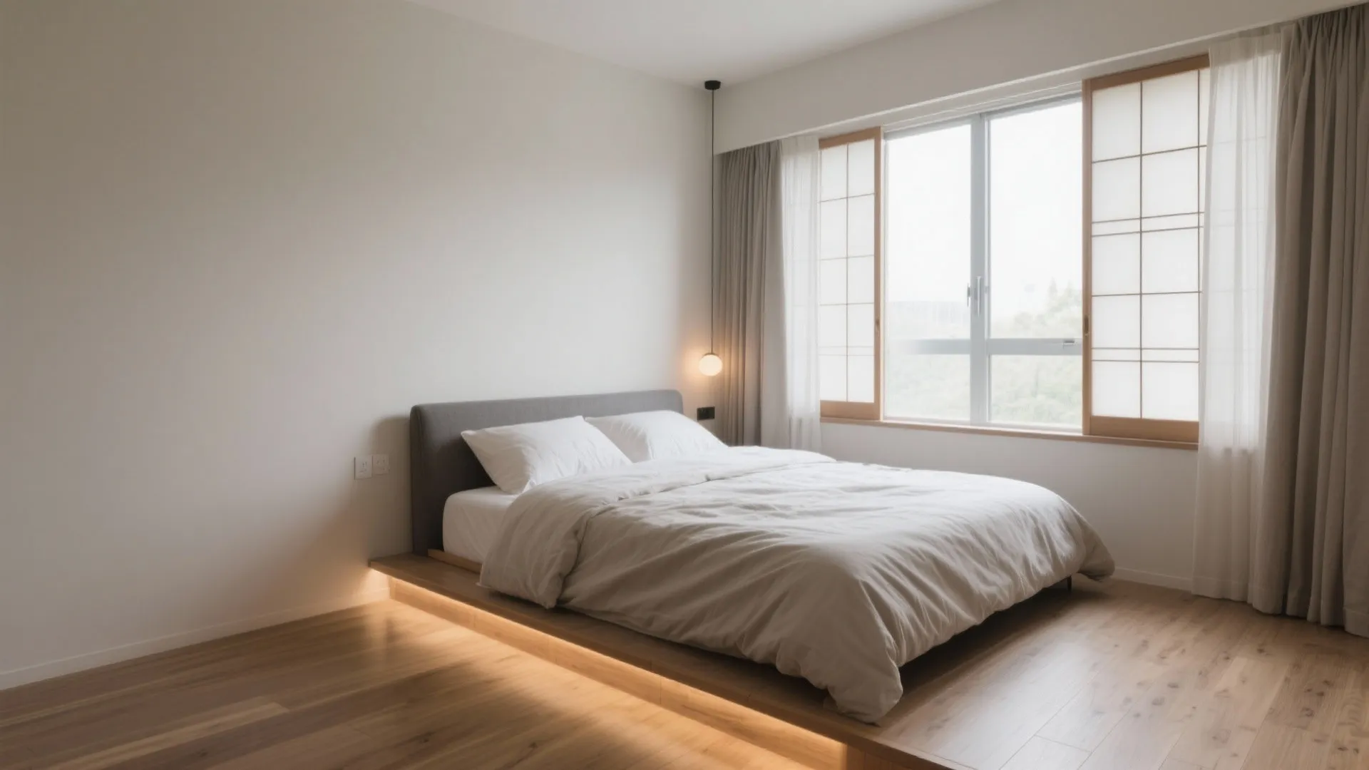 ベッドは“長辺沿い”配置で圧迫感を回避し、日式風格の余白をつくる