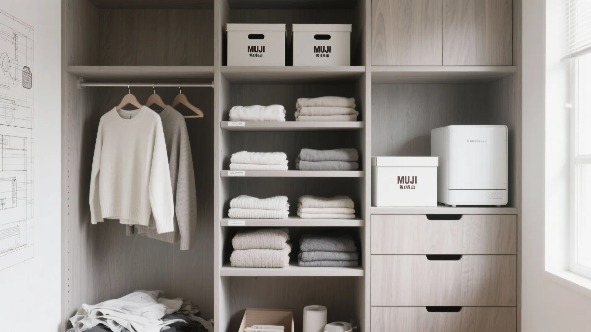 クローゼットが小さい時は“縦3分割”：掛ける・畳む・隠すを固定化（日式風格）