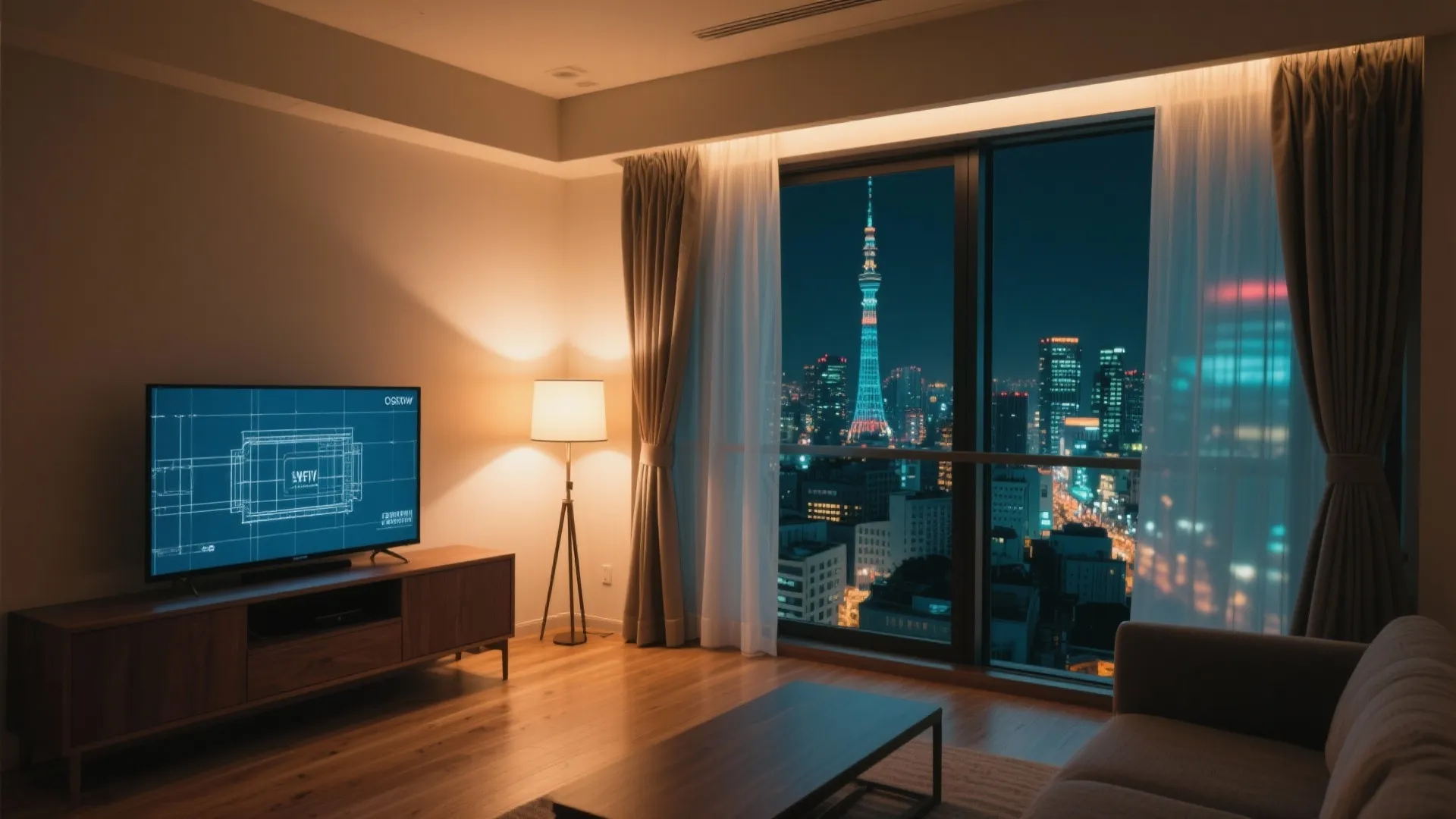 Tips 5: 斜め×照明で奥行きを演出（日本都市 × 層の光）