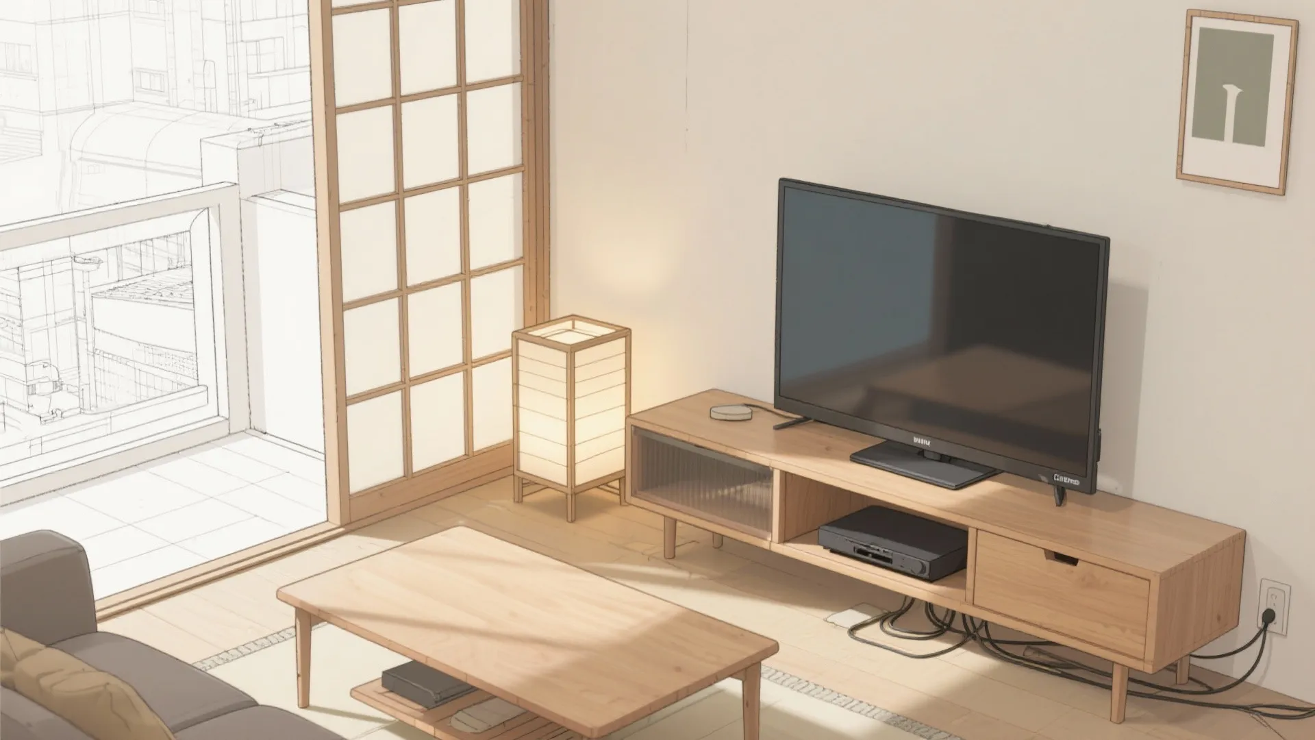 Tips 2: 1Kの家具レイアウトとテレビ奥行（収納技巧＋日式風格）