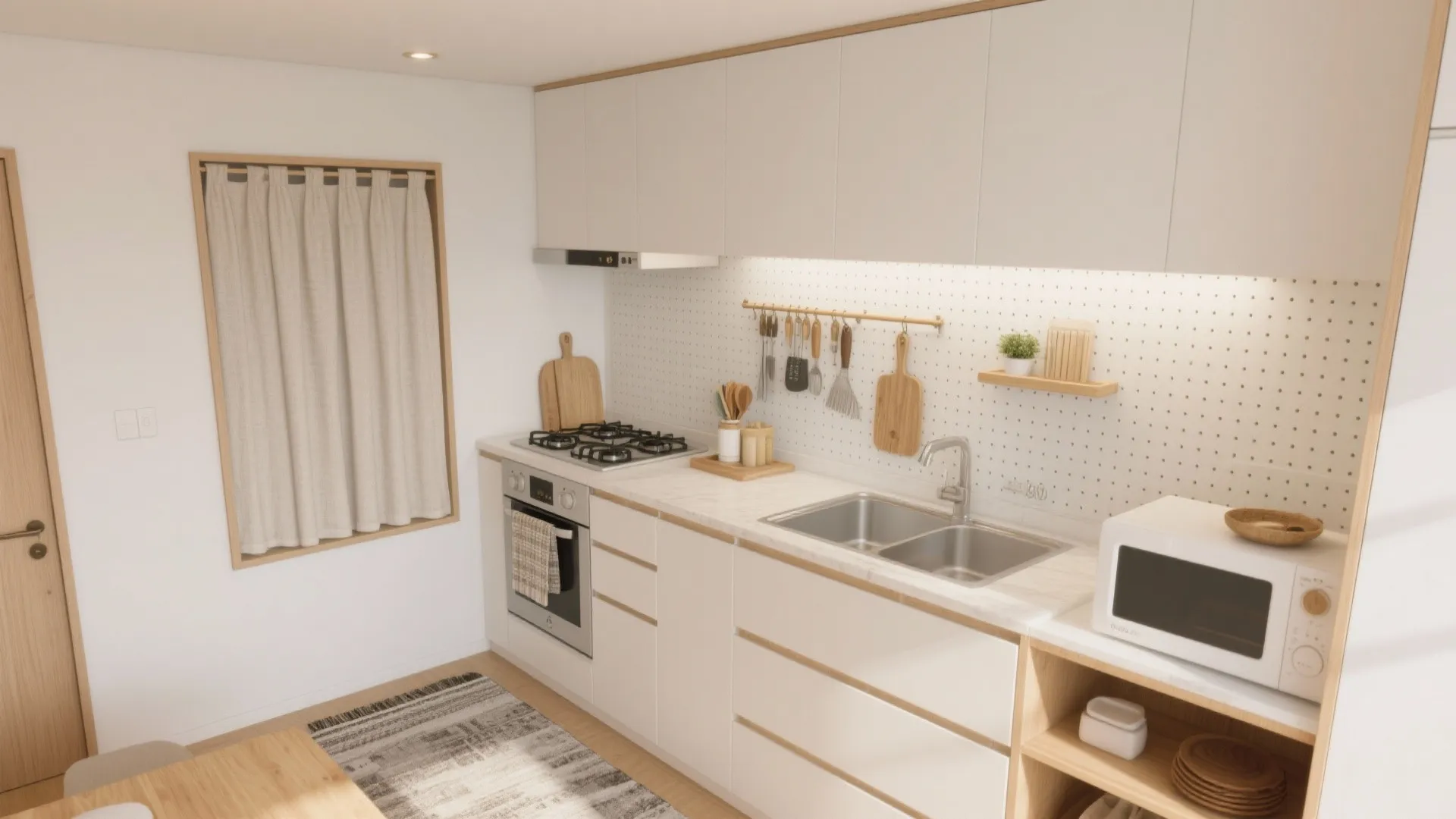 キッチン幅と生活音を整える：コンロ横300mmと吸音でストレス軽減