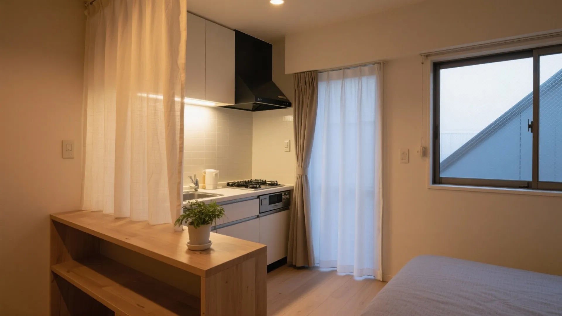 キッチン側の一手：1Kならではの回遊とにおいケアの動線計画