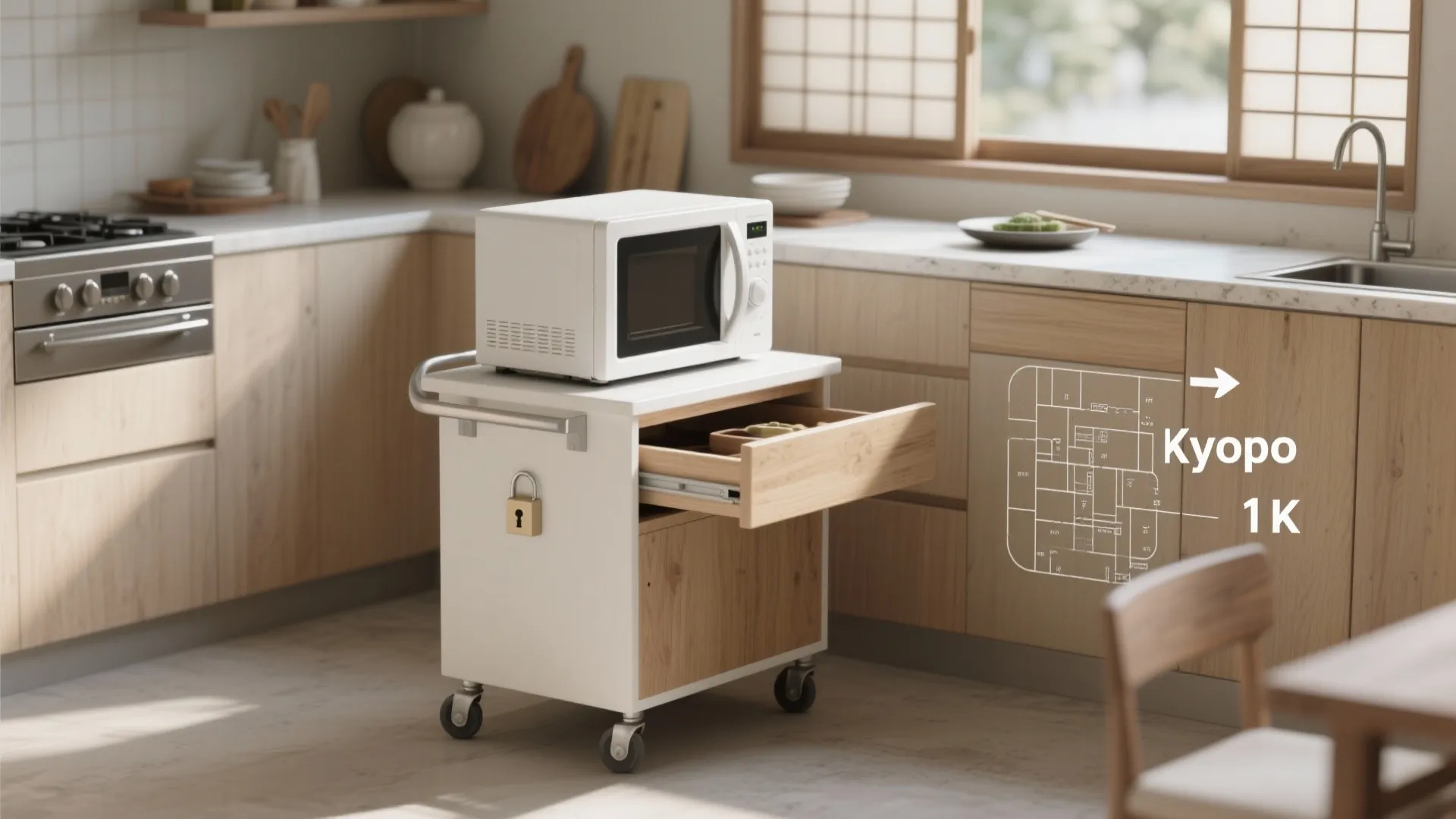 Tips 3: ワゴン＋キャスターで“使う時だけ出す”（動線規画を崩さない）