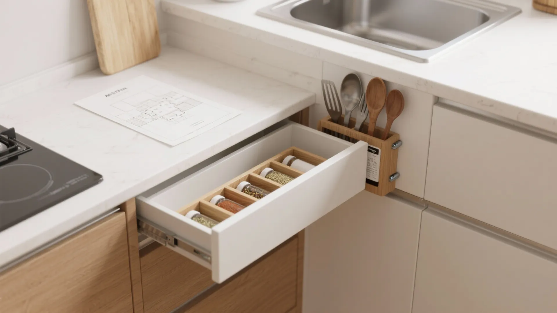 6. キッチンは“立ち上がり収納”で作業面を広く保つ