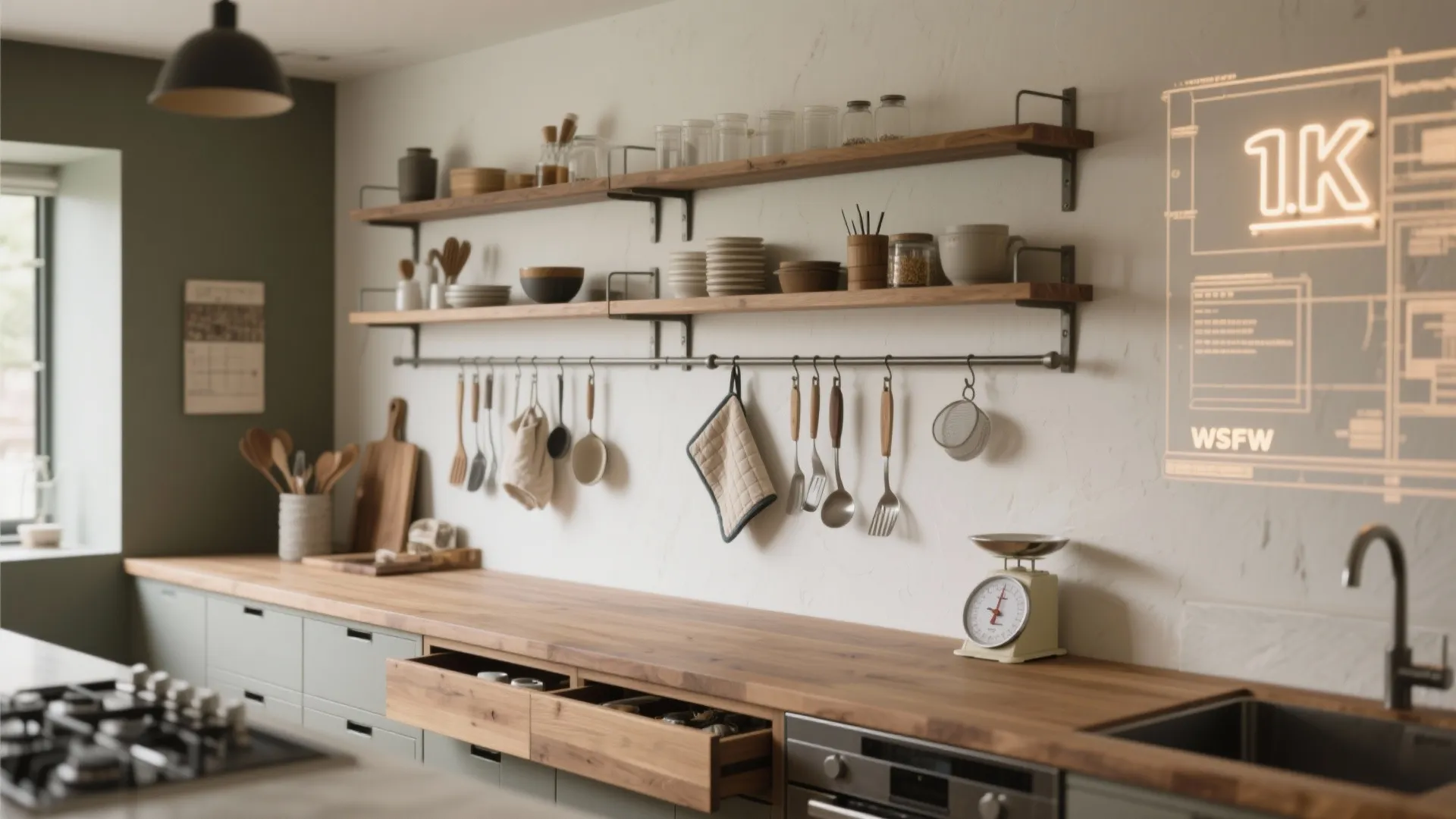 Tips 3: 1Kはキッチン横の壁面で収纳技巧を最大化（收纳技巧）