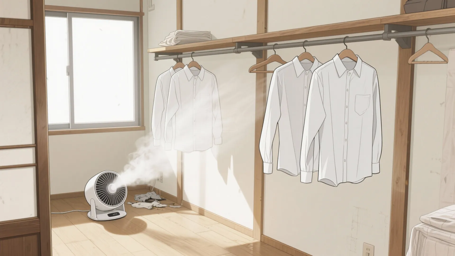 4. 洗濯物を速く乾かす収納技巧：部屋干し×サーキュレーターの角度が決め手