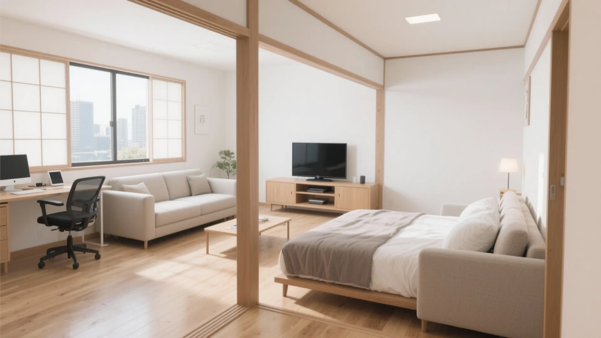 5. ベッド対面か窓並行か：1Kのテレビ・机との最適配置