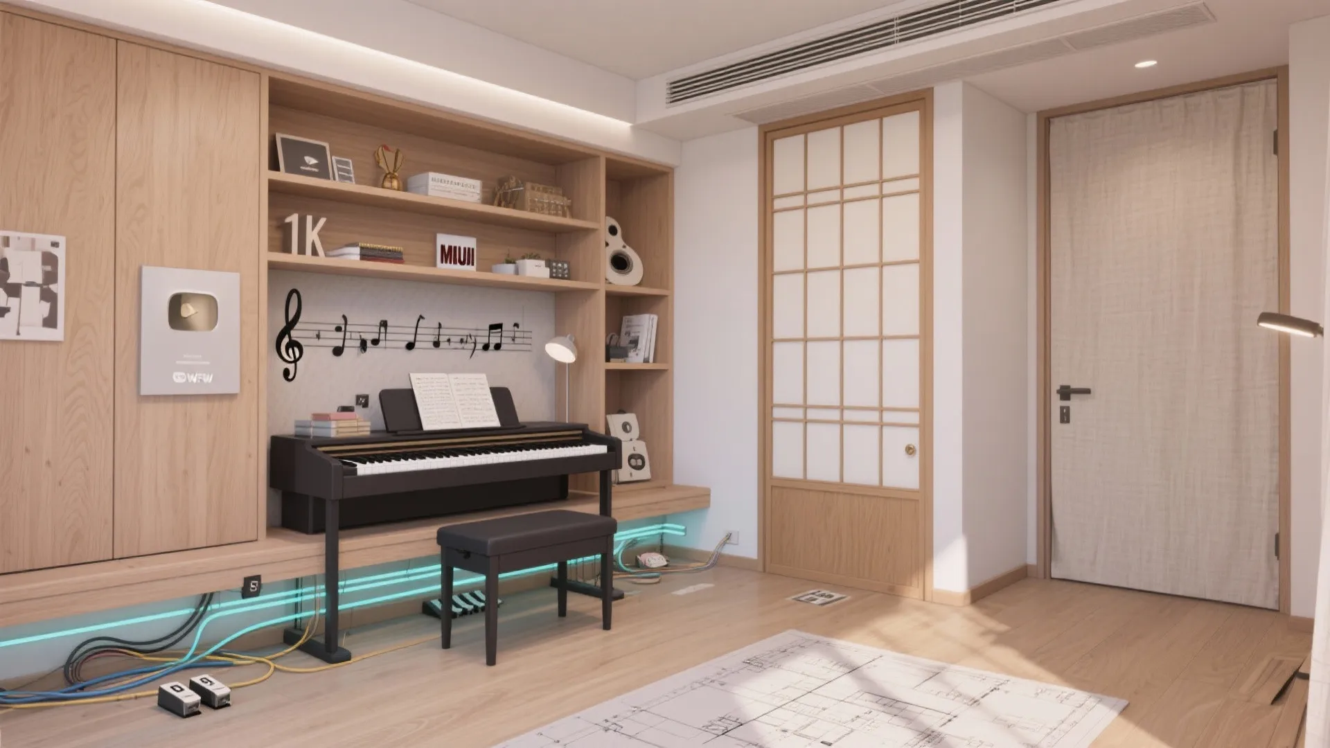 Tips 4: 1Kの“多機能壁”に収める｜収納技巧で配線も見せない