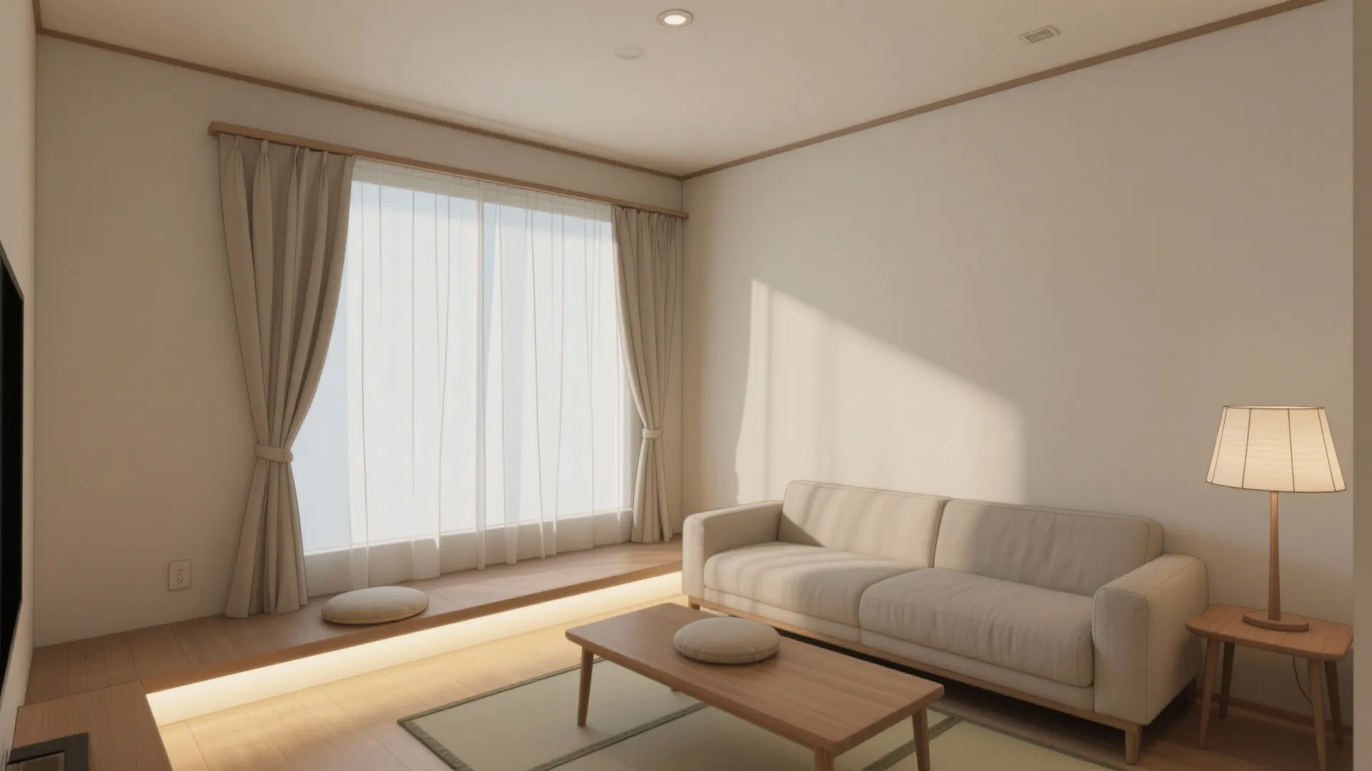 Tips 5: リビング代わりの一角にフロアライトで縦の余白（东京・大阪向けの日式风格）