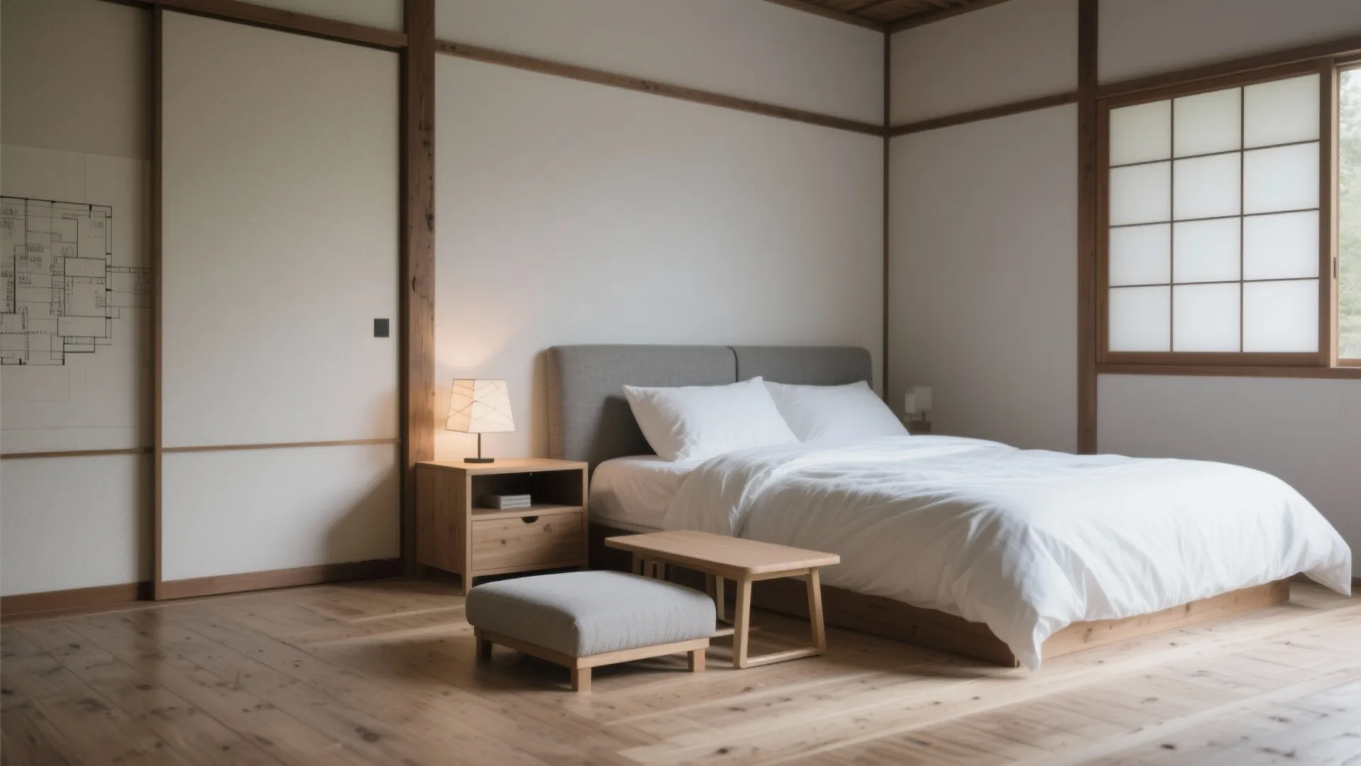 Tips 4: 家具は3点に絞り、色は“2色＋木目”（日式風格の調和）