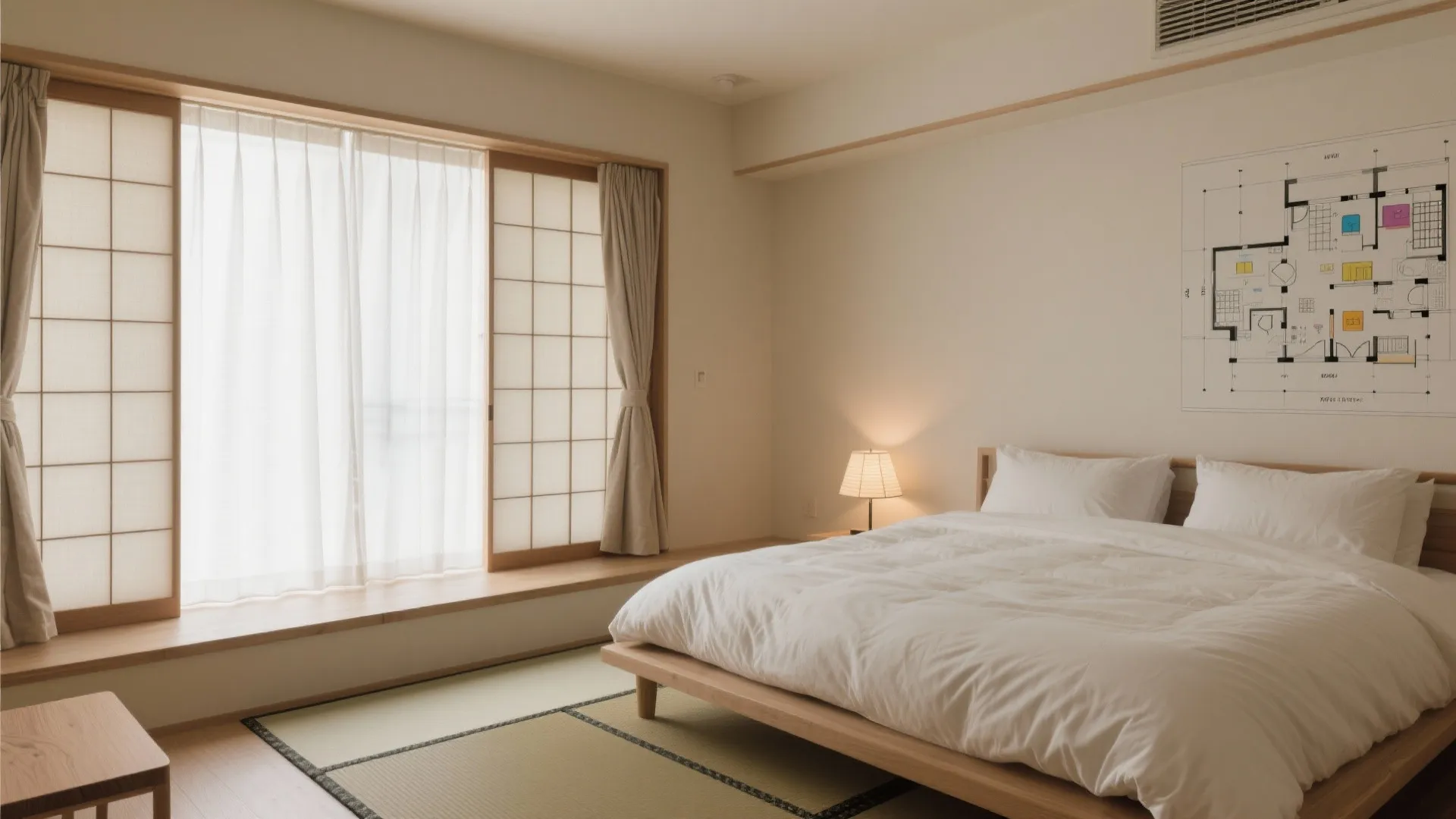 寝室は“光と音”でゾーニング：扉よりカーテン、高さより距離（日式风格・京都）