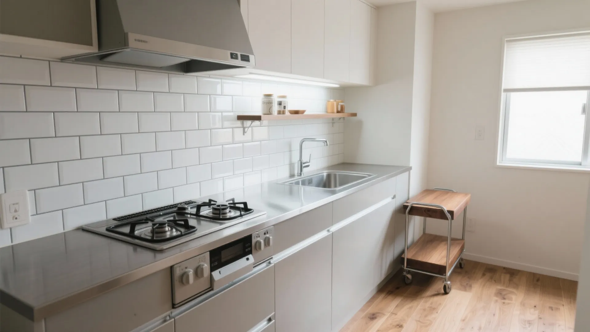 H2-3｜キッチンは“幅1800mm以内＋可動ワゴン”で1K並みの使い勝手