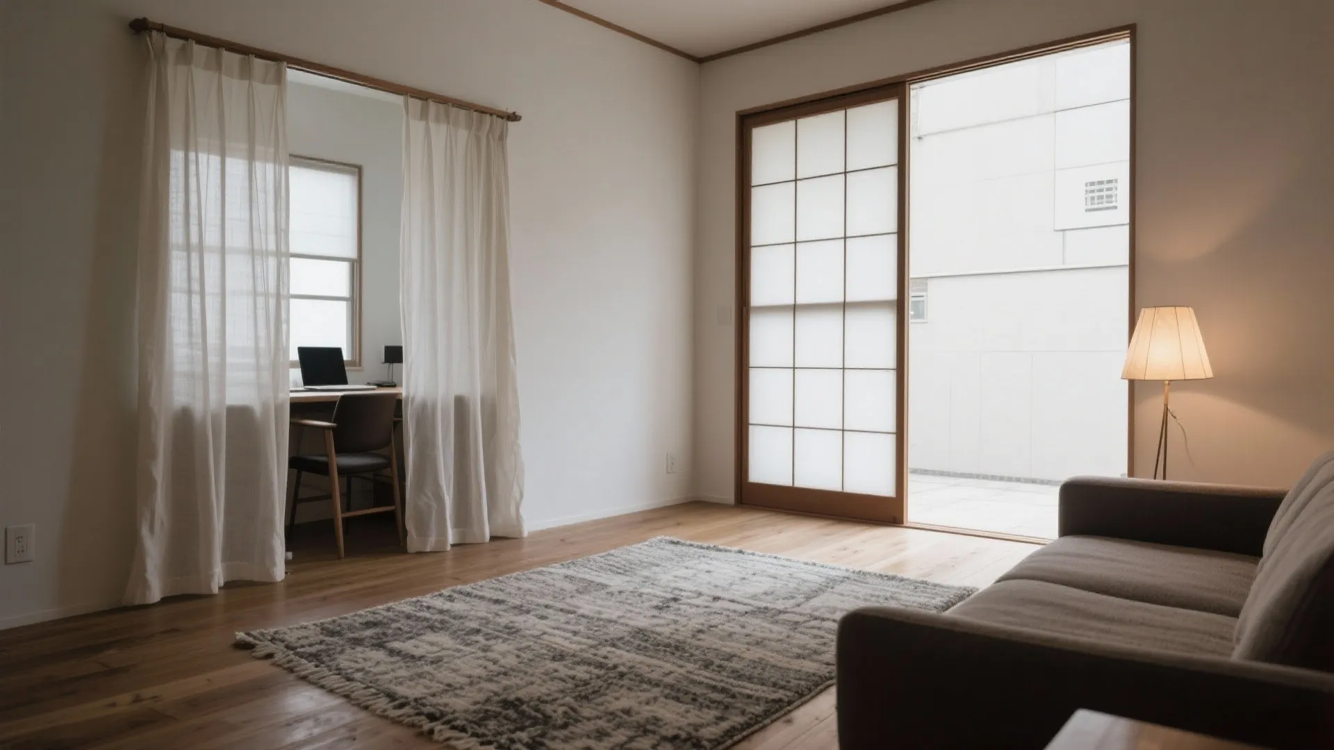 ゾーニングは足元から：ラグとカーテンで1Rに“部屋”をつくる