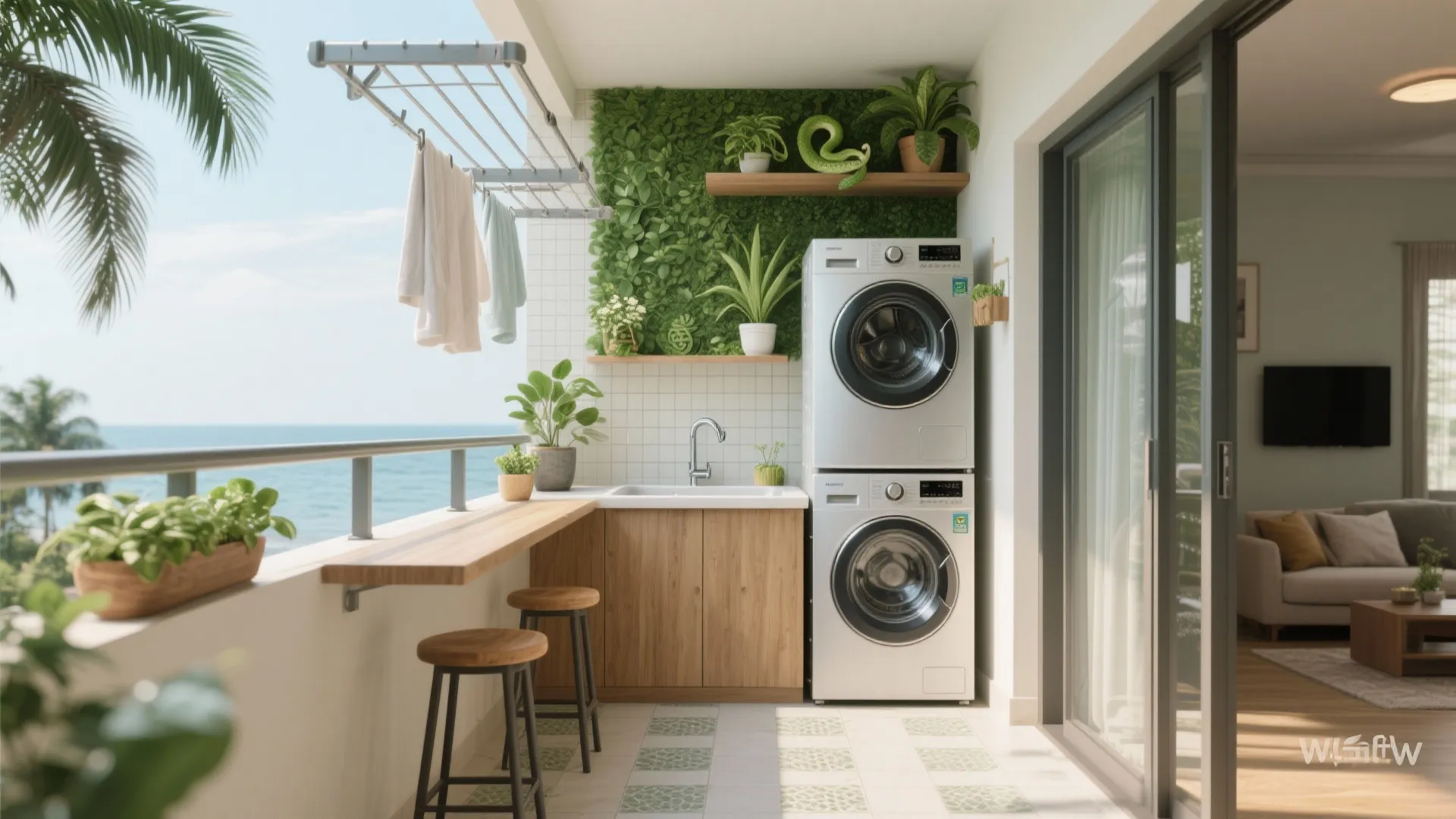 Balcony-utility that doubles as a climate buffer