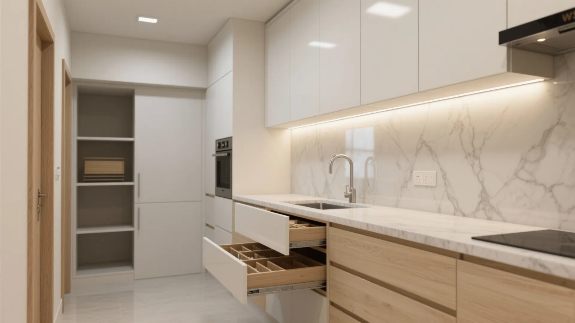 Minimalist kitchen storage for a 2 BHK