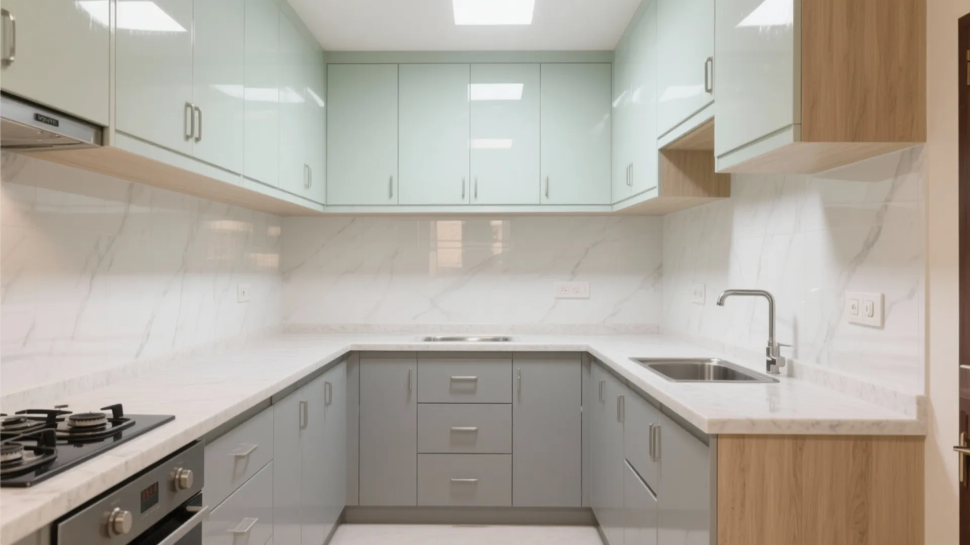 Minimalist kitchen storage in a compact 2 BHK