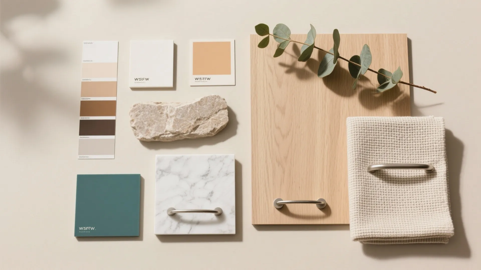 Material palette: Light woods, matte finishes, and biophilic moments