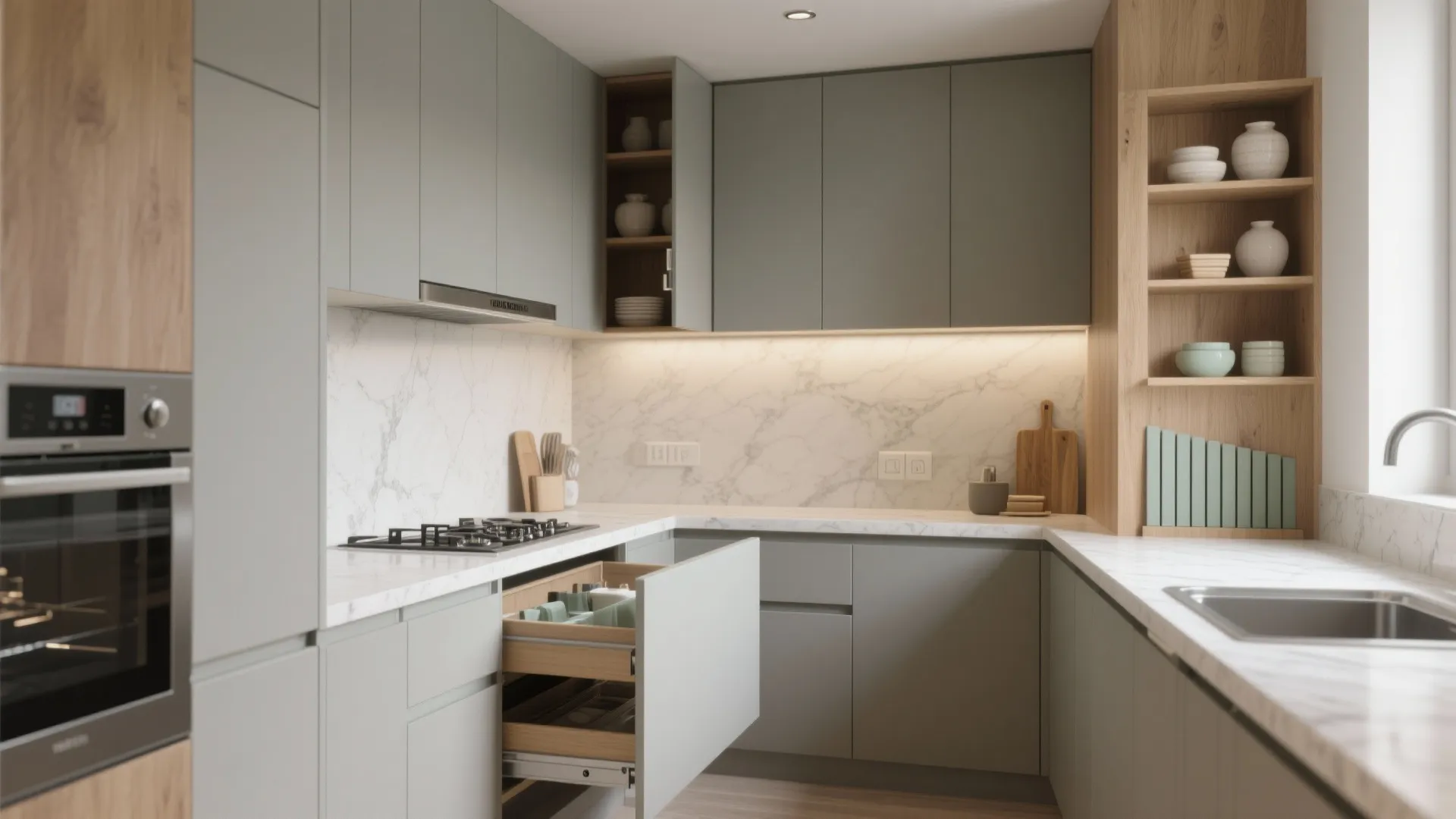 Minimalist kitchen storage that stays calm