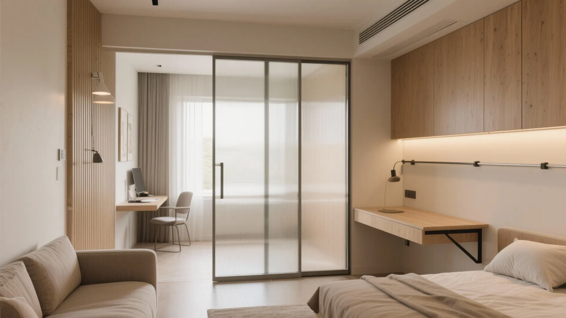 Sliding partitions and furniture that multi-tasks