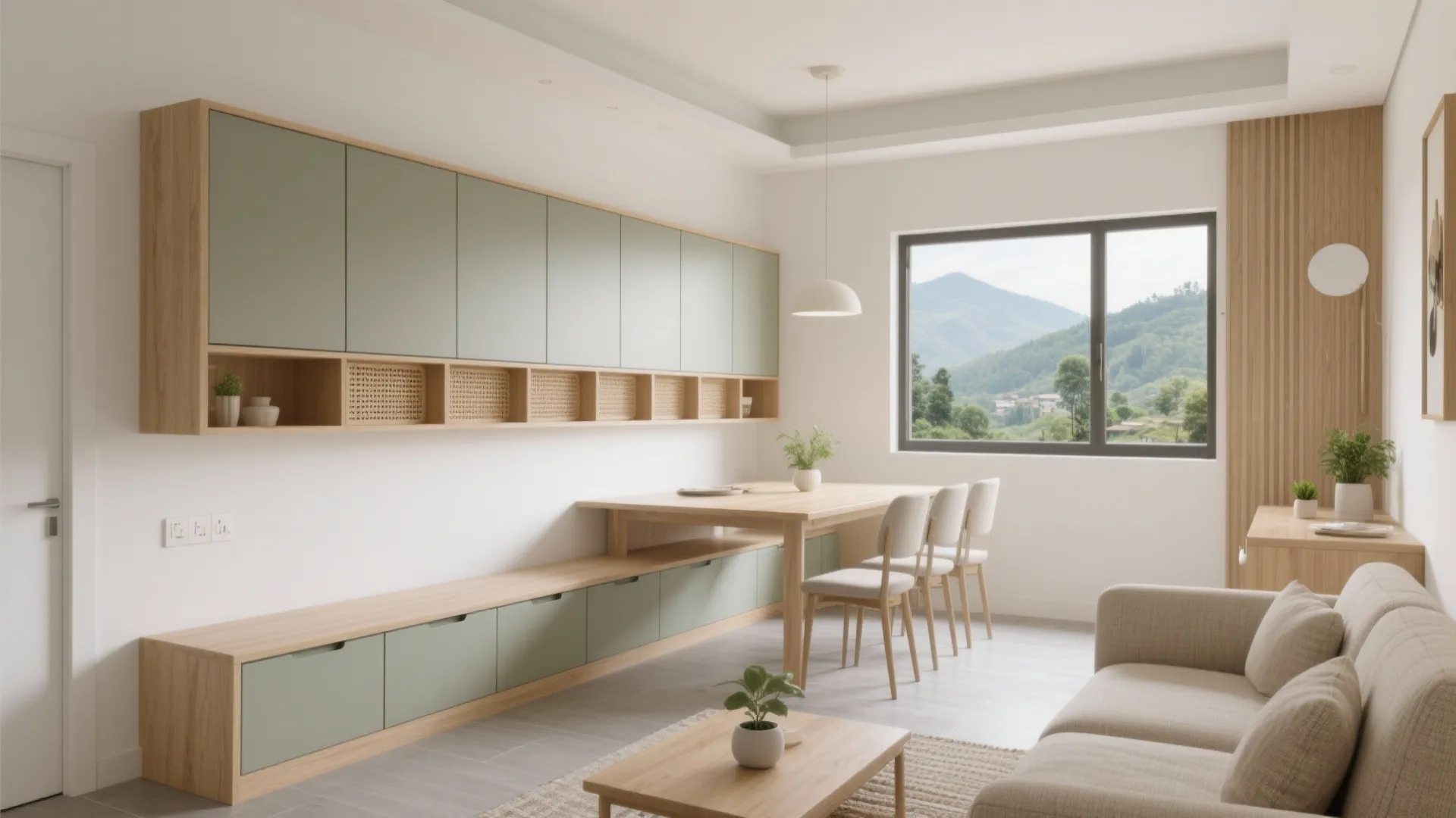 Minimalist storage planning for a calm living–dining core