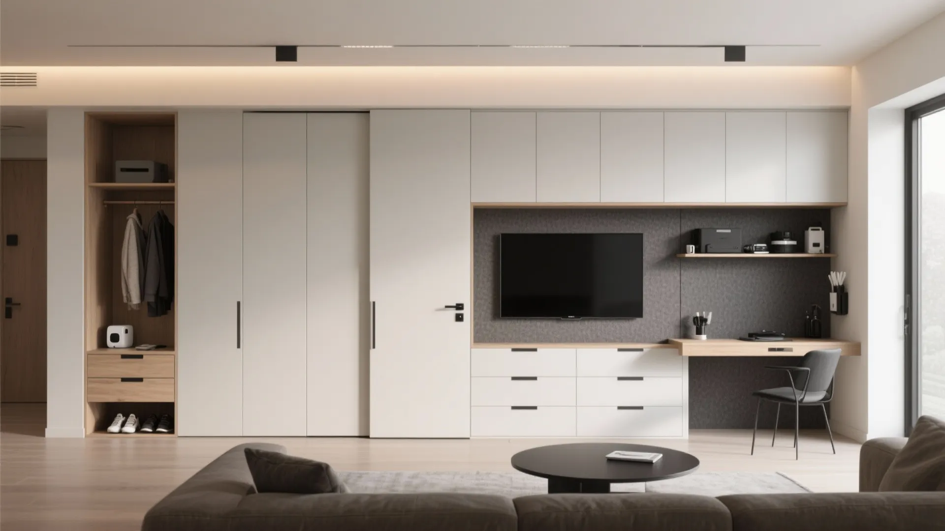 Idea 3: Storage Walls and Pocket Doors That Disappear