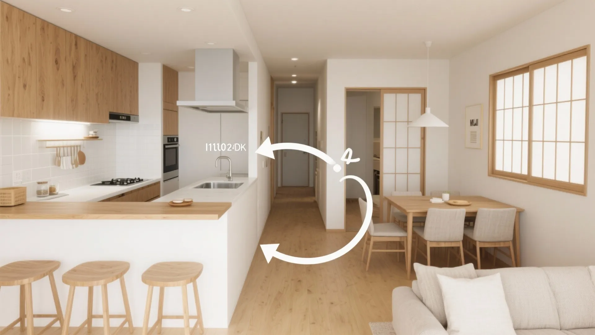 Tips 1: 2DK間取りと動線の相性を整える（カウンターキッチン＋動線規定）