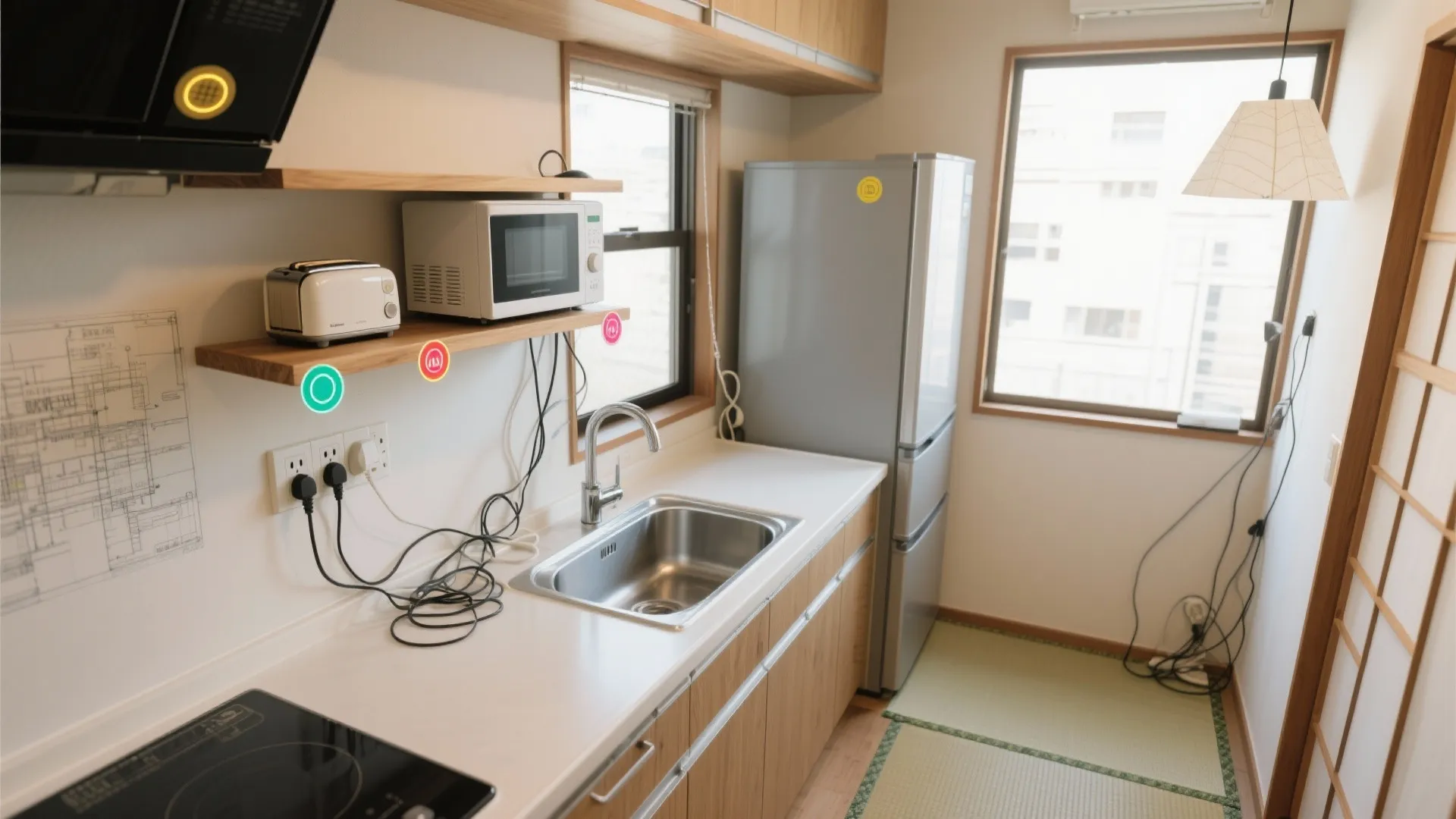 Tips 2: キッチンは回路分けとコンセント位置で“同時使用”に備える（収納技巧と動線計画）