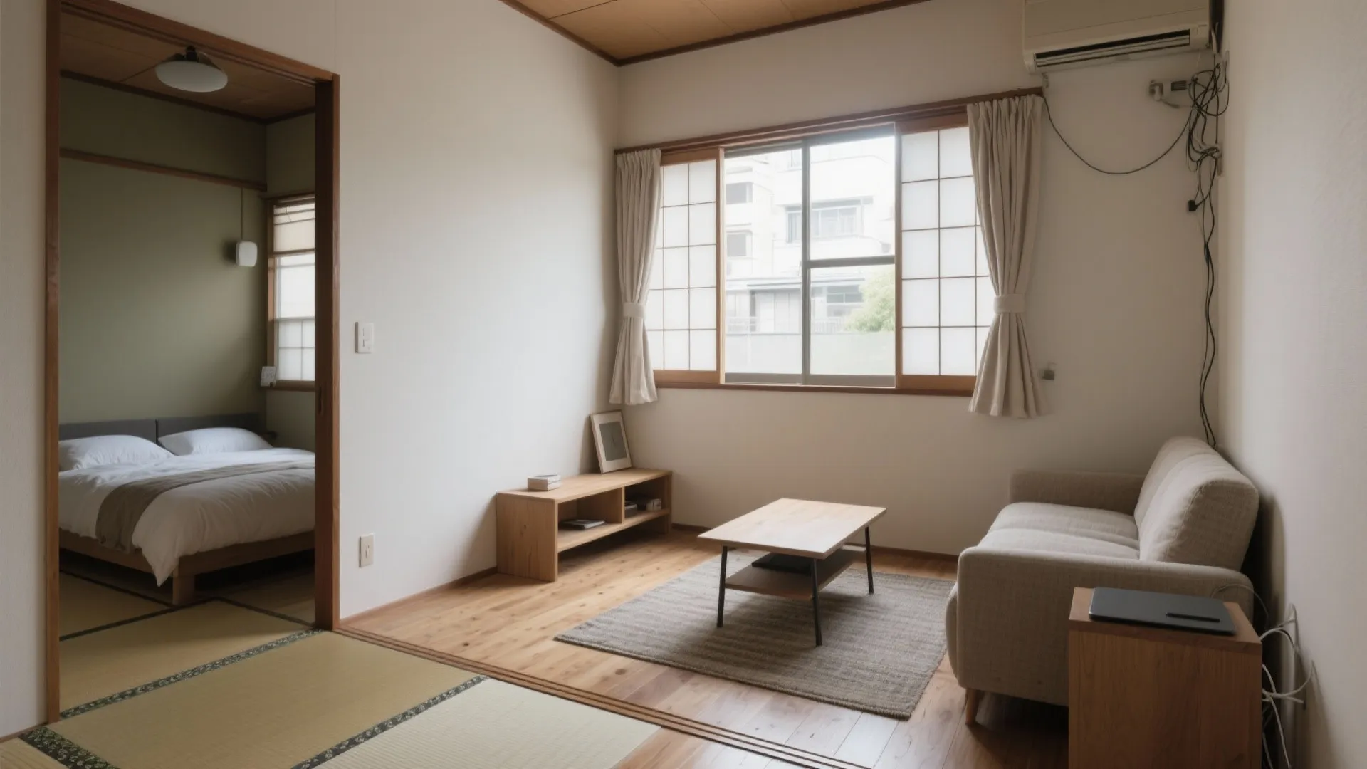 2部屋の役割を“寝る／暮らす”に分けて、東京の小さな住まいでも視線を抜く